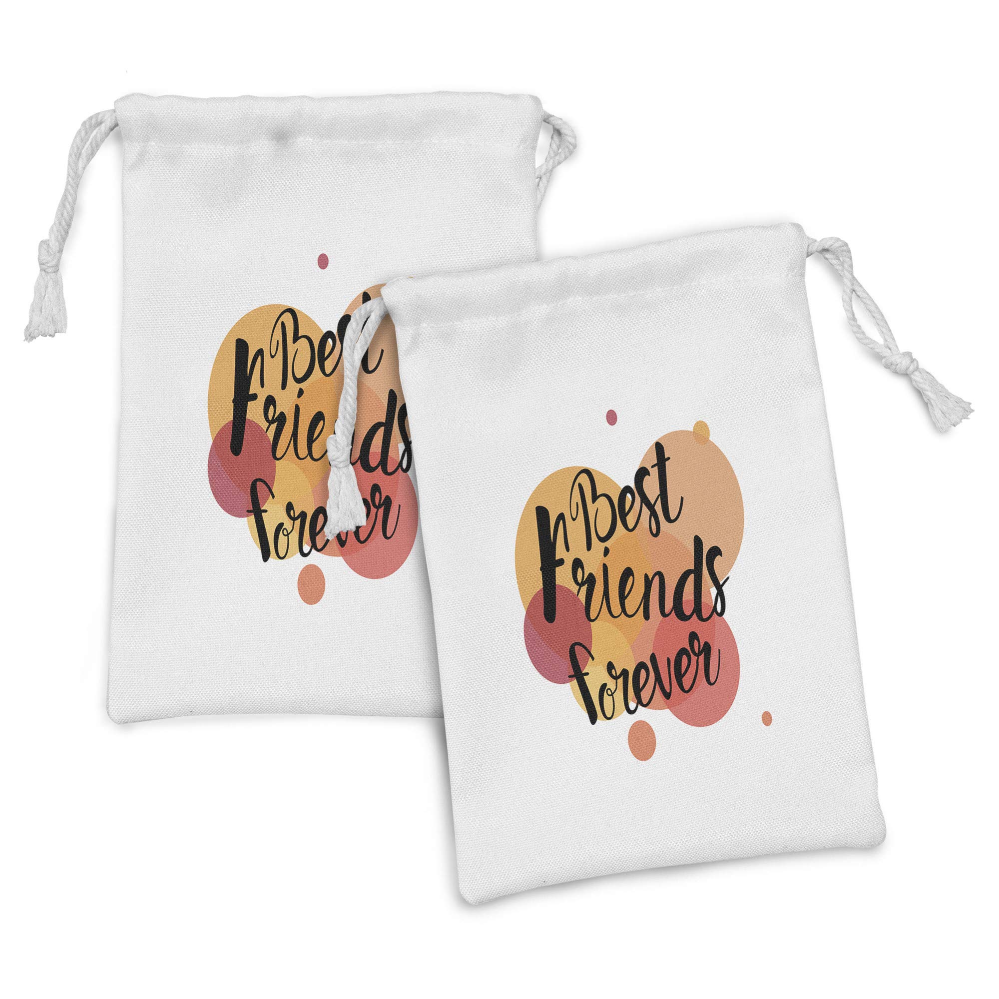 Ambesonne Best Friend Fabric Pouch Set of 2 - Best Friends Forever Calligraphy Print Small Drawstring Bag for Toiletries, Masks & Favors (9
