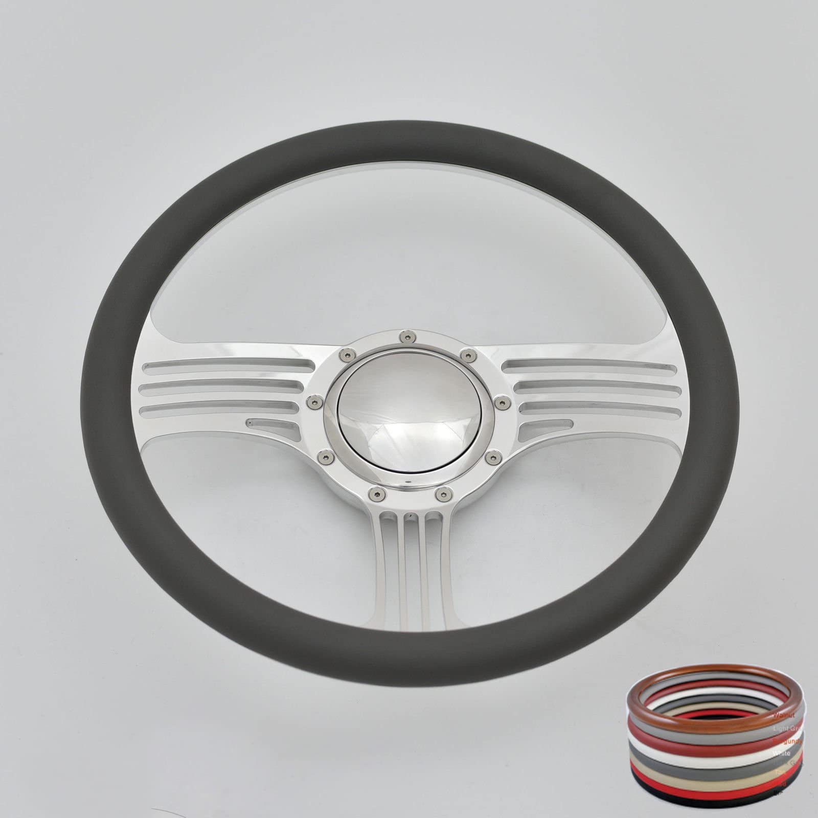 Flashpower 14'' Billet Aluminum Half Wrap Steering Wheel - 9-Bolt Design with 2'' Dish & Horn Button (Dark Grey) - Perfect for Off-Road Trucks, Jeeps & Custom Hot Rods