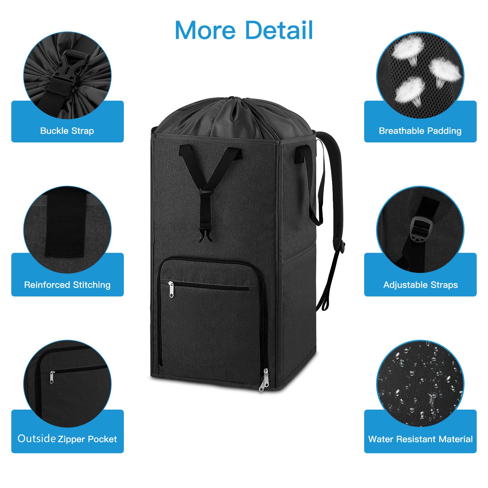 Bukere Extra Large 2-in-1 Laundry Backpack & Hamper Basket - Adjustable Shoulder Straps, Freestanding Design for Dorm, Apartment & Travel | College Student Essentials for Laundry Room, Laundromat & Camping Trips