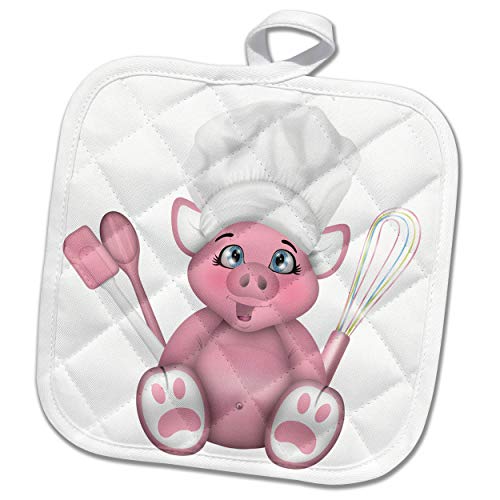 Cute Pink Pig Chef With Whisk, Spatula, and Spoon Illustration