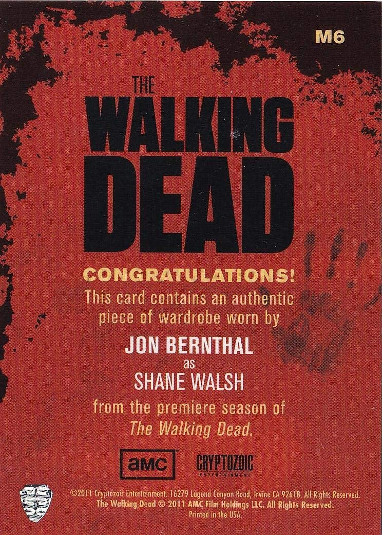 The Walking Dead Shane Walsh Wardrobe Card M6 - Jon Bernthal Collectible Trading Card from Season 1 | Perfect for TV Show Memorabilia Collections and Zombie Apocalypse Themed Game Nights