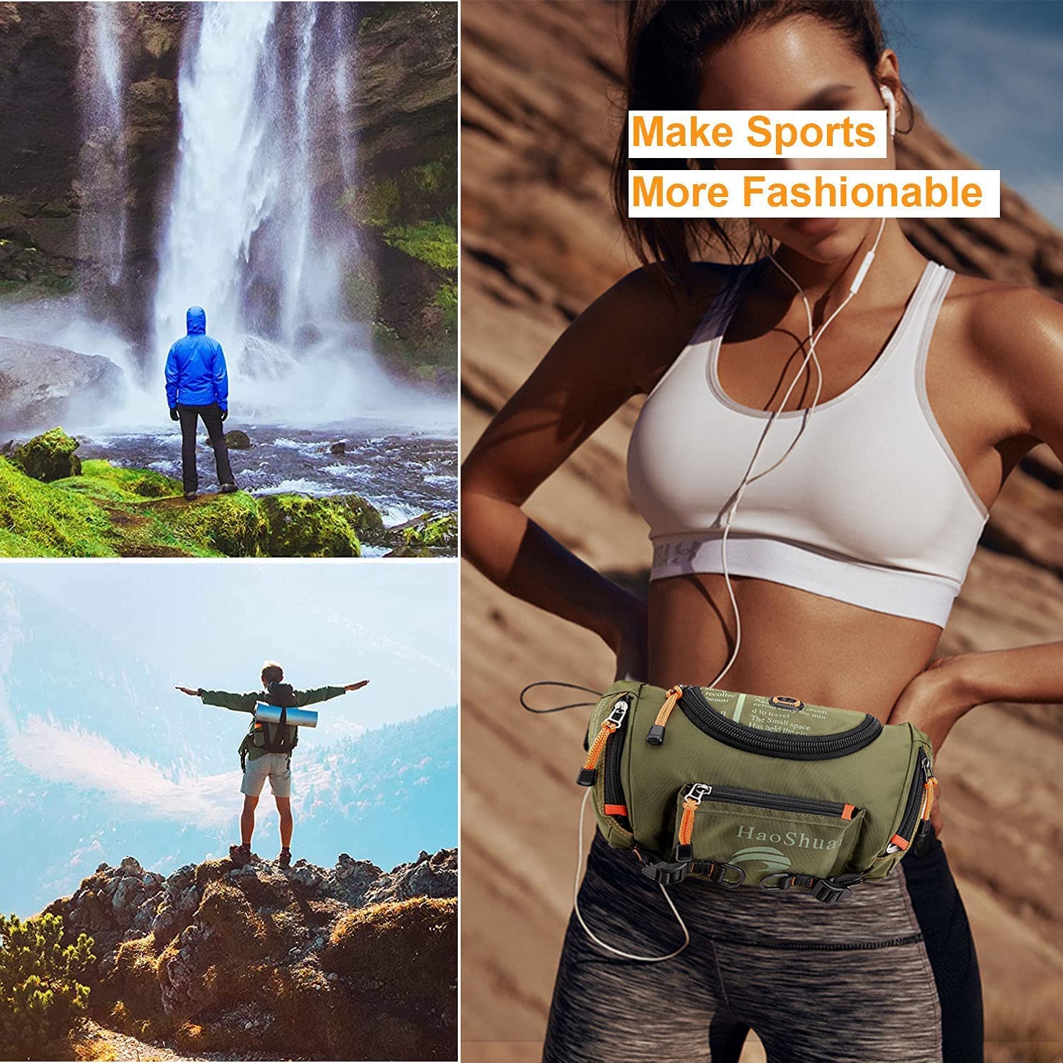 Waterproof Fanny Pack for Men & Women - Adjustable Waist Bag with Crossbody Strap for Hiking, Travel, Running, Cycling & Outdoor Activities - Lightweight Travel Hip Pouch for Camping, Mountaineering & Daily Use (Green)