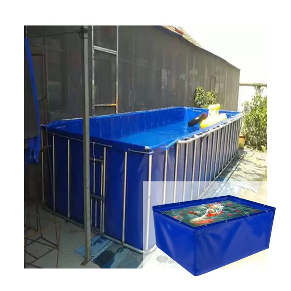 YJFENG Foldable Fish Pond - Heavy Duty 0.5mm Waterproof Canvas Holding Tank for Saltwater Fish, Koi & Turtles - Portable Water Storage Pool with Drain Valve (Blue, 4x1x1M) - Perfect for Backyard, Garden, Aquaculture & Temporary Fish Transportation