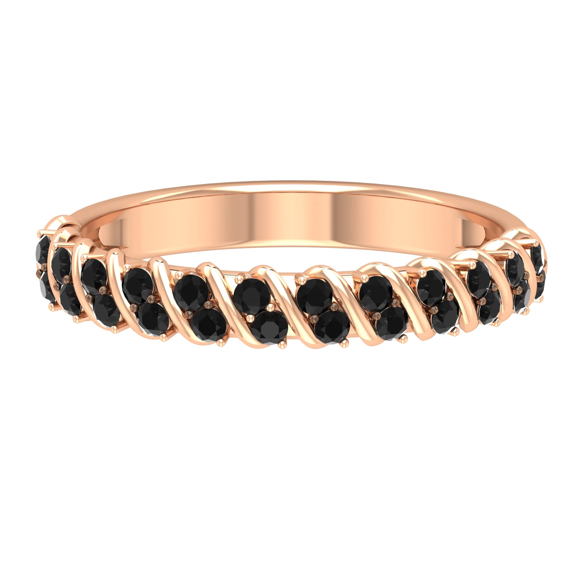 0.50 CT Black Onyx Half Eternity Ring for Women - 14K Solid Gold Onyx & Gold Semi Eternity Band - Elegant Stackable Ring for Anniversary, Wedding, or Everyday Wear