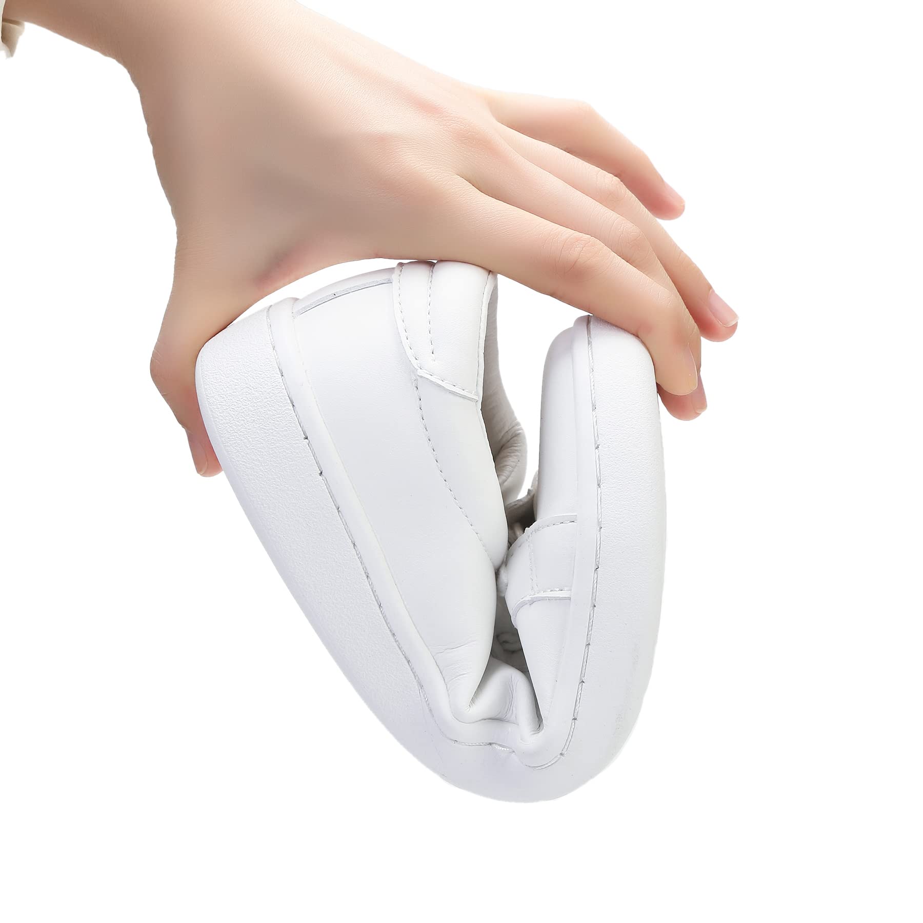 Non-Slip White Women's Fashion Sneakers - Microfiber Leather Walking Shoes with Memory Foam for Comfort | Perfect for Work, Gym & Casual Wear
