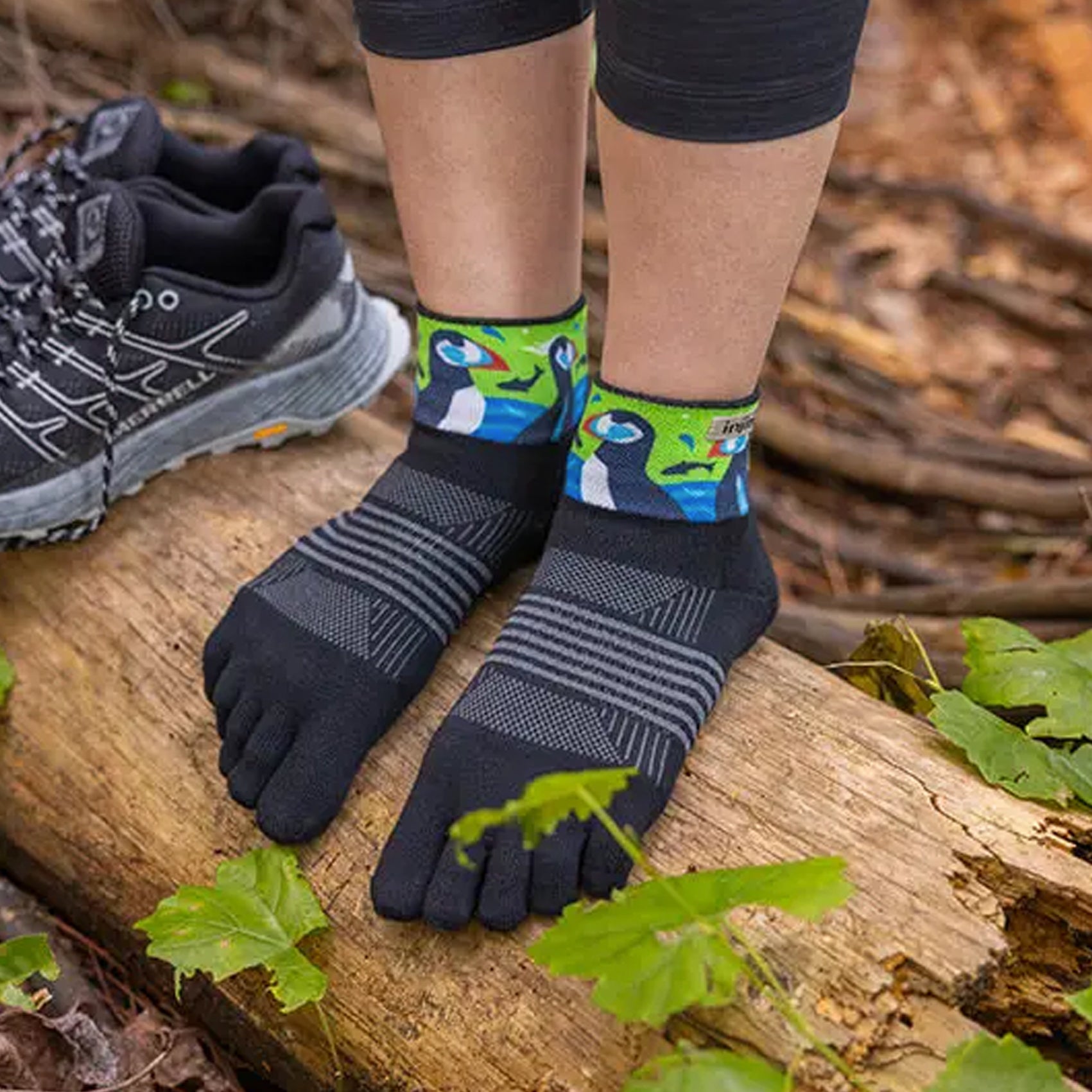 Injinji Trail Artist Designed Mini Crew Socks for Women - Breathable Toe Socks for Hiking, Running & Outdoor Activities
