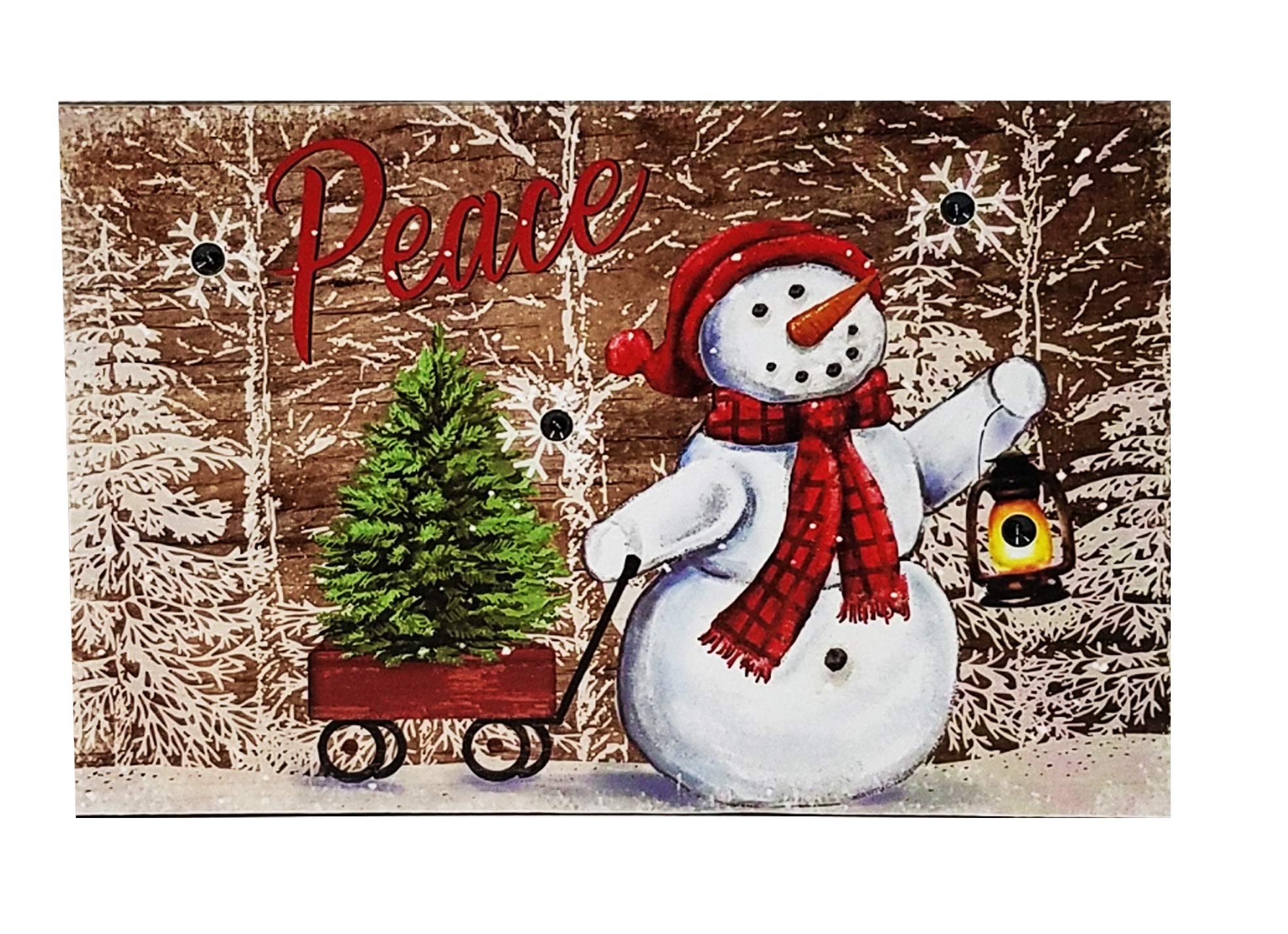 SeasonsEasy LED Lighted Snowflakes Snowman Sleds Wooden Block Plaques with Auto Timer - Set of 3 Christmas Decorations for Home, Yard, and Holiday Party Decor