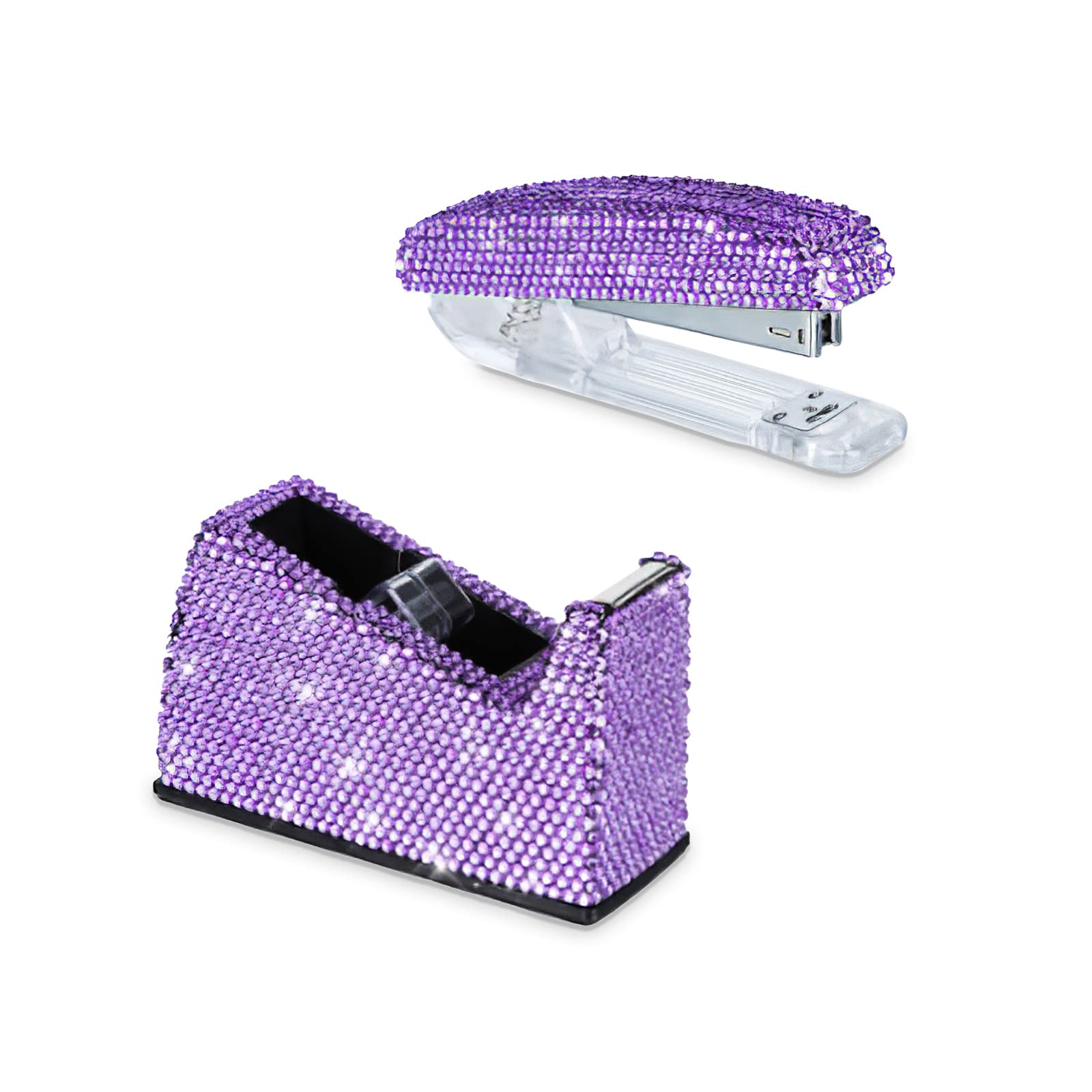 Elegant Purple Crystal Handmade Desktop Tape Dispenser & Stapler Set - Perfect for Office, School, and Home Organization