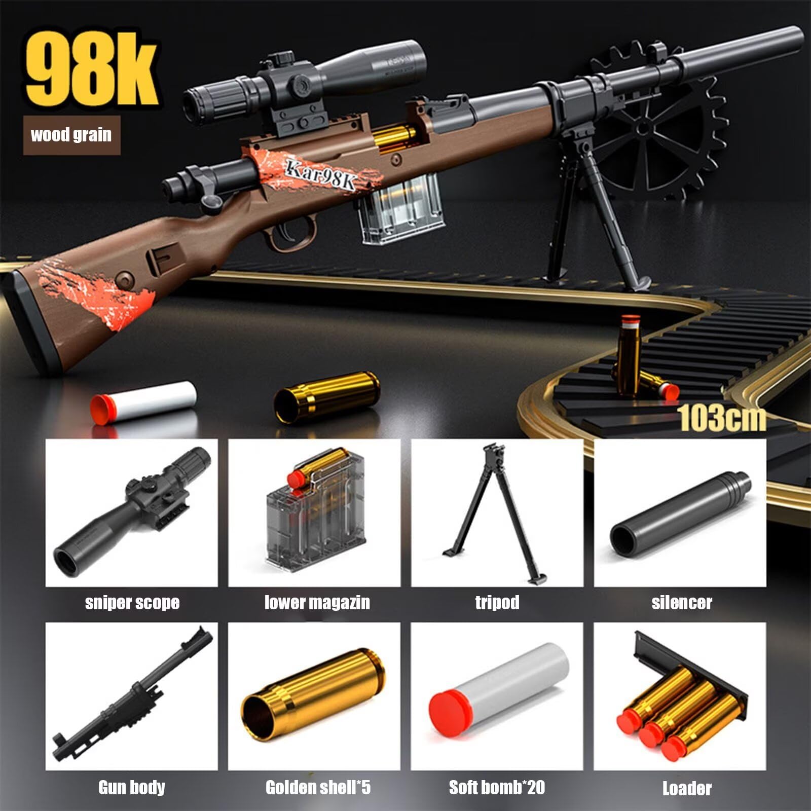 Kids Toy Pistol Gun - Soft Foam Blaster with Safe Foam Balls | Sniper Rifle Style 98K Toy Gun for Children | Outdoor Play, Nerf Battle Games & Birthday Gifts