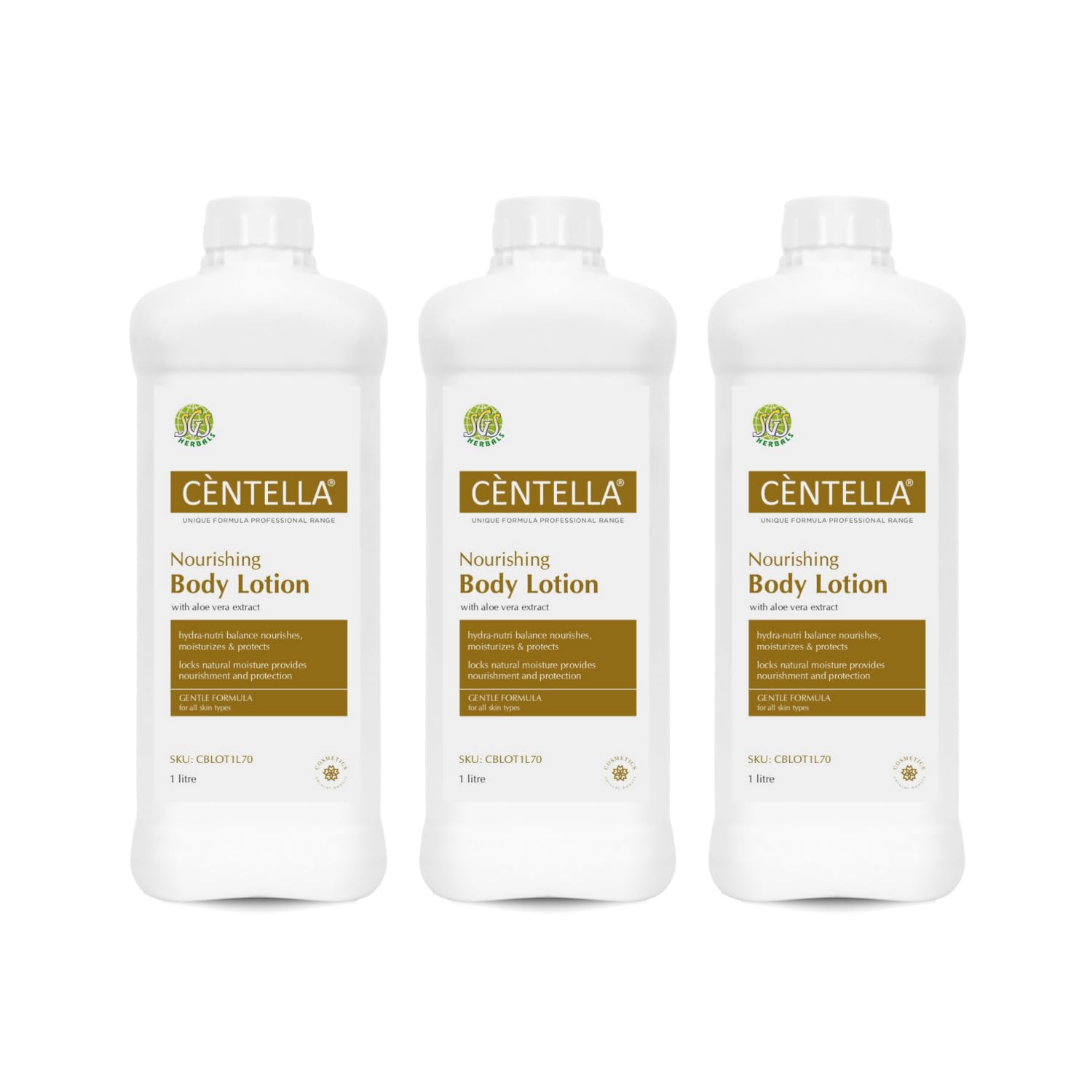 Centella Asiatica Body Lotion - 3 Pack (1 Liter Each) | Hydrating & Soothing Moisturizer for Dry Skin - Perfect for Daily Use & Post-Workout Recovery