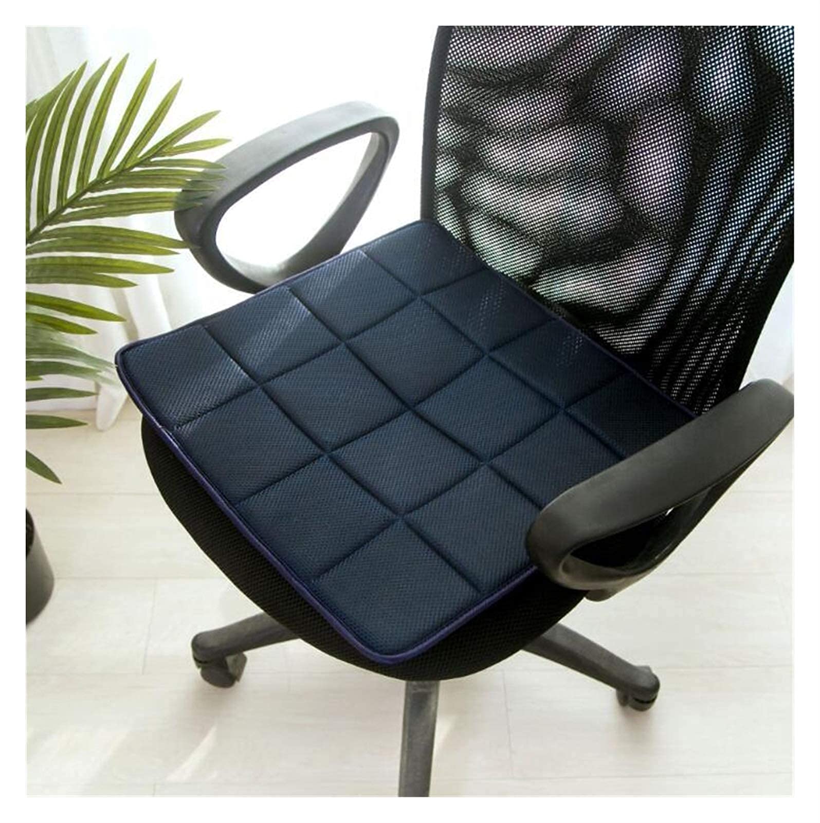 Ergonomic Mesh Office Chair Cushion - 45x45cm Dark Blue Square Seat Pad with Bamboo Fabric for Back Support & Comfort - Perfect for Home Office, Gaming, and Car Seats