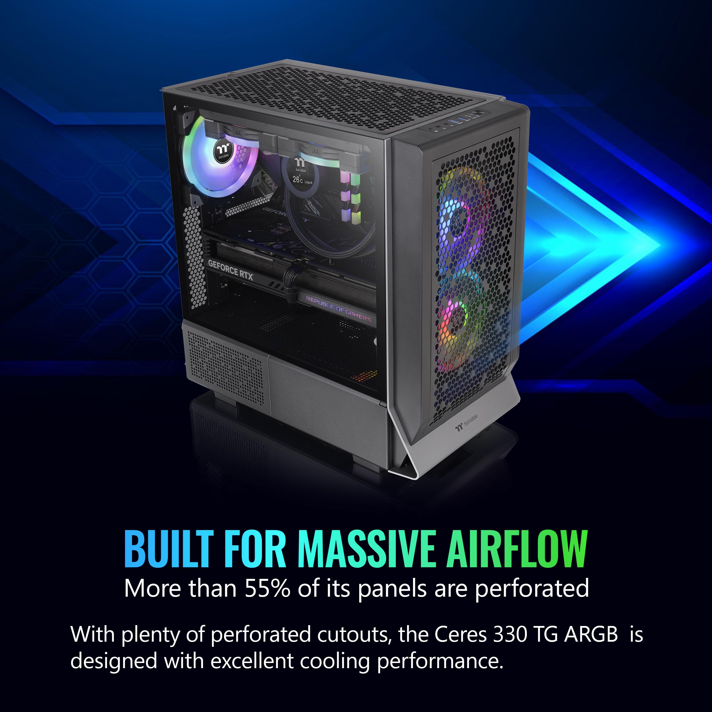 Ceres 330 TG ARGB Black Mid Tower E-ATX Gaming PC Case - Hidden-Connector MB Support, 2 Preinstalled CT140 ARGB Fans, Rotational PCIe Slots (Model CA-1Y2-00M1WN-01) - 3 Year Warranty | Perfect for Gaming Rigs & High-Performance PC Builds