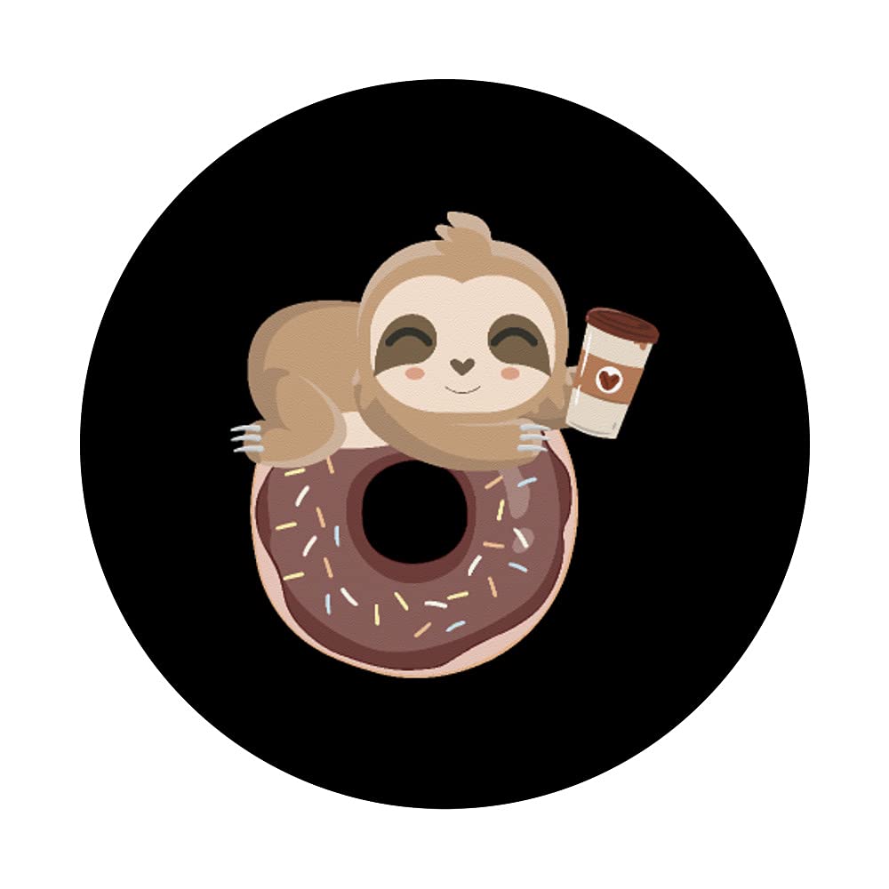 Funny Donut Sloth Coffee Mug Holder - Kawaii Doughnut Food Lover Swappable PopGrip for Phone & Tablet - Perfect for Coffee Lovers, Office Desk Decor & Cute Gift Idea