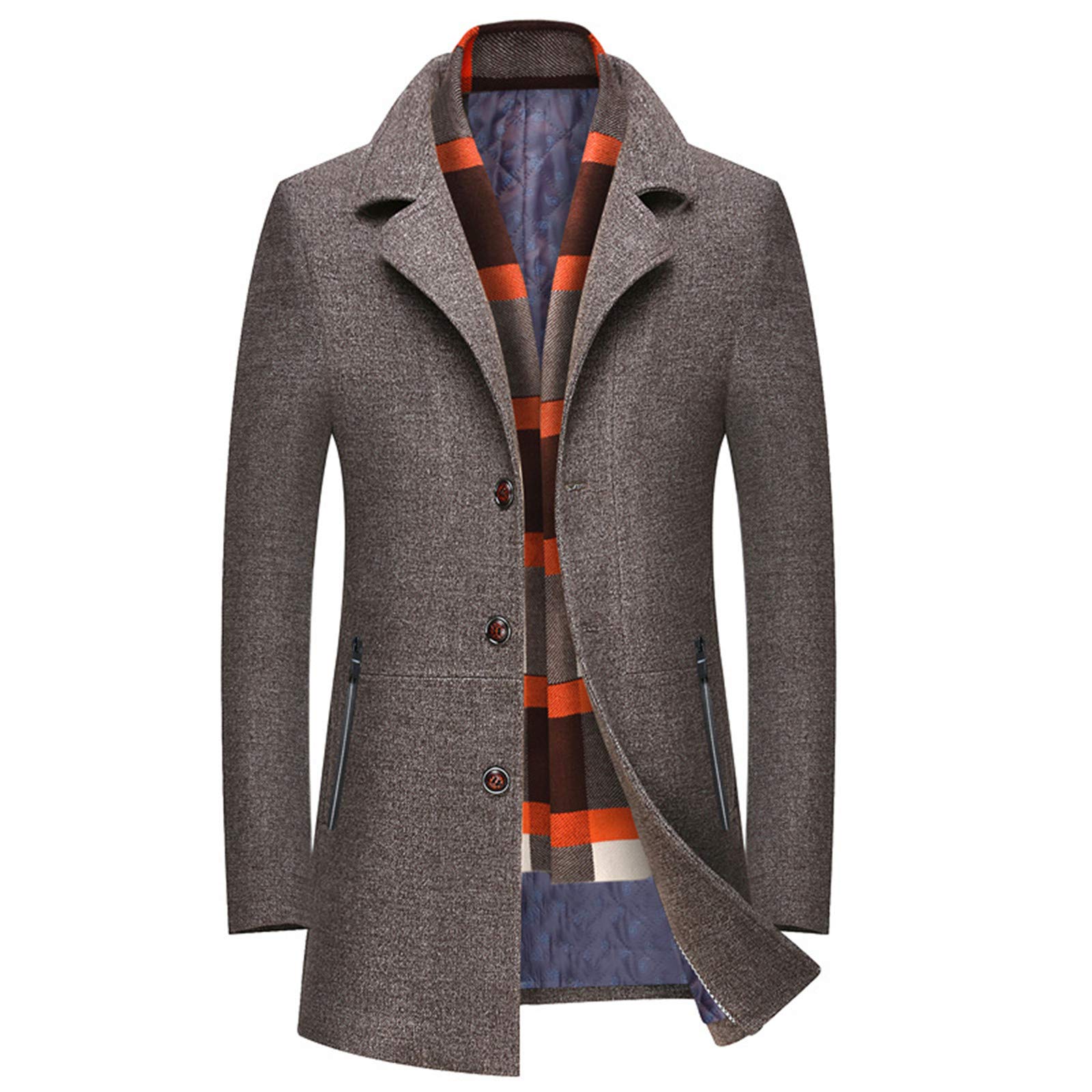 EverNight Men's Wool Overcoat - Slim Fit Winter Pea Coat with Padded Lapel & Scarf Collar | Business Casual Top Jacket for Office & Formal Events | Available in Sizes 2XL to 4XL | Perfect for Cold Weather & Professional Occasions