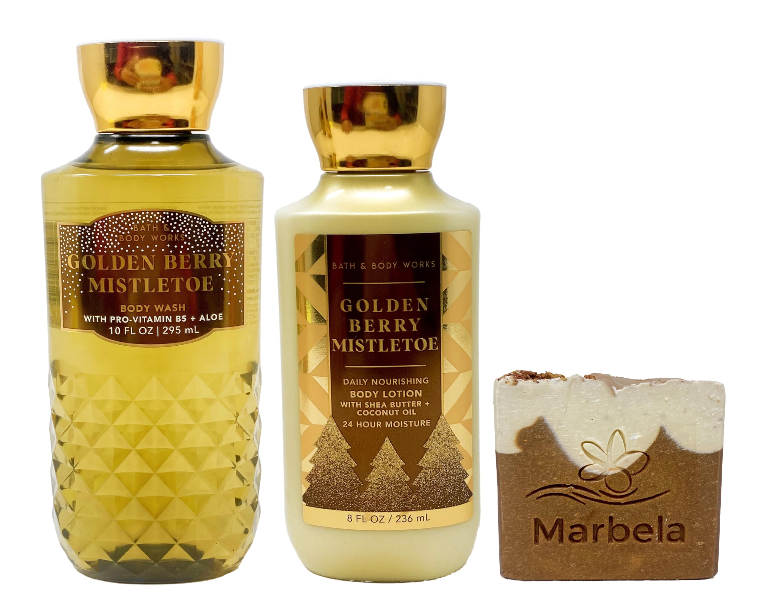 Bath & Body Works Golden Berry Mistletoe Gift Set - Moisturizing Body Wash & Lotion with Yamma Jamma Bar Soap - Holiday Skincare Duo for Christmas Gifts & Self-Care Routine