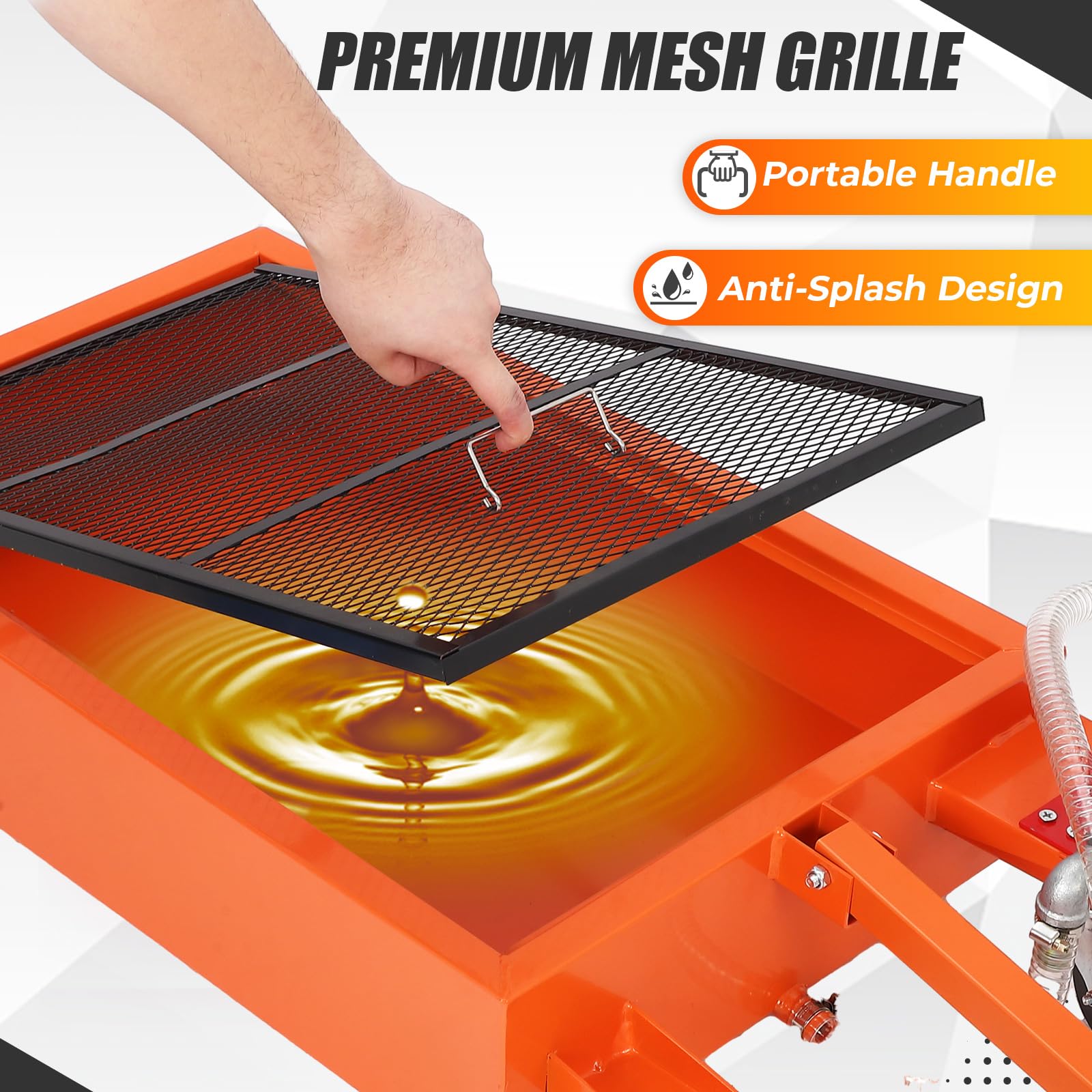 20 Gallon Low Profile Oil Drain Pan with 110V Electric Pump - 8.2 Ft Hose & Folding Handle - Rolling Oil Change Cart for Trucks, RVs, Buses - Perfect for Garage, Auto Shop & Fleet Maintenance