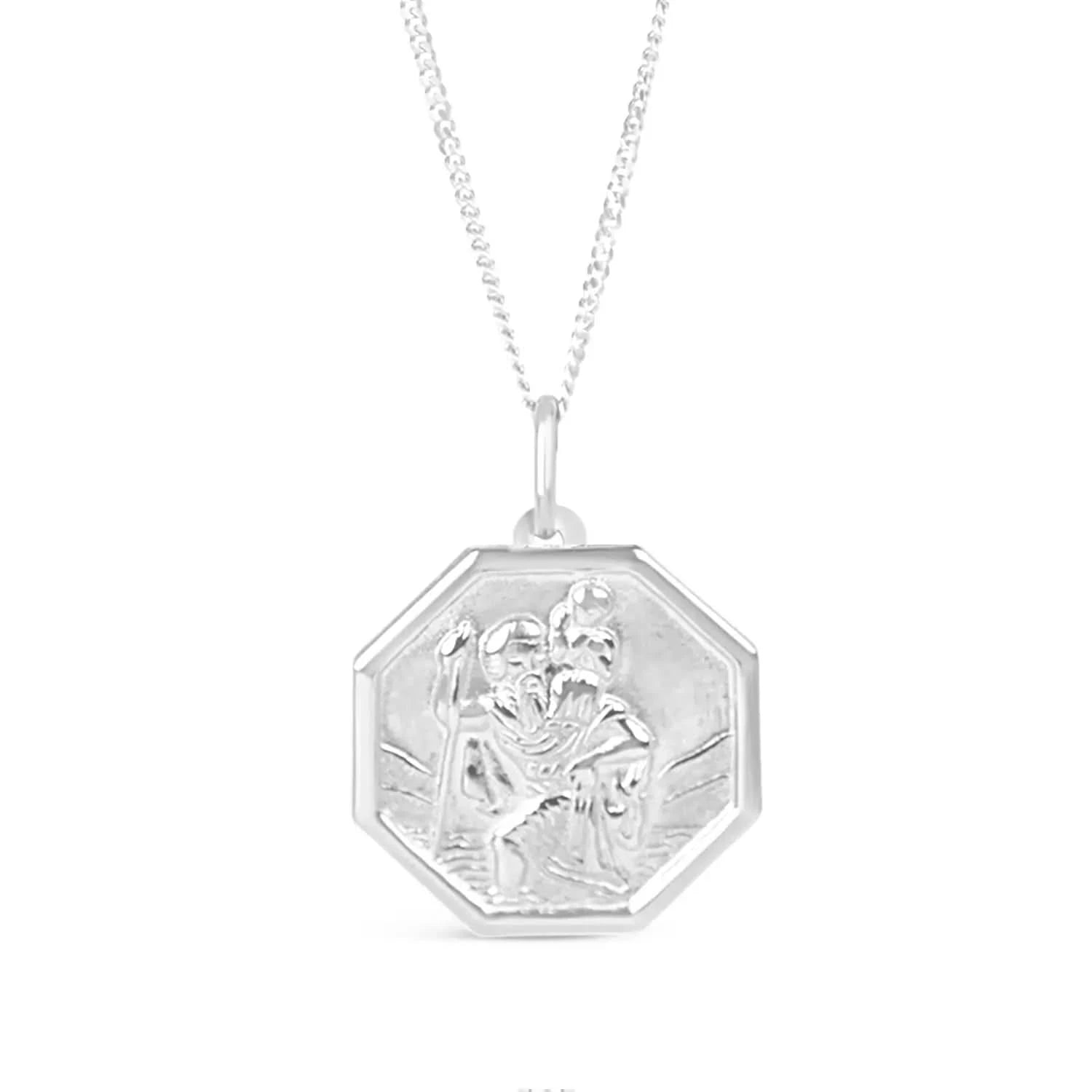 St Christopher Large Sterling Silver Necklace with Custom Engraving - Perfect for Travel Protection & Religious Gifts
