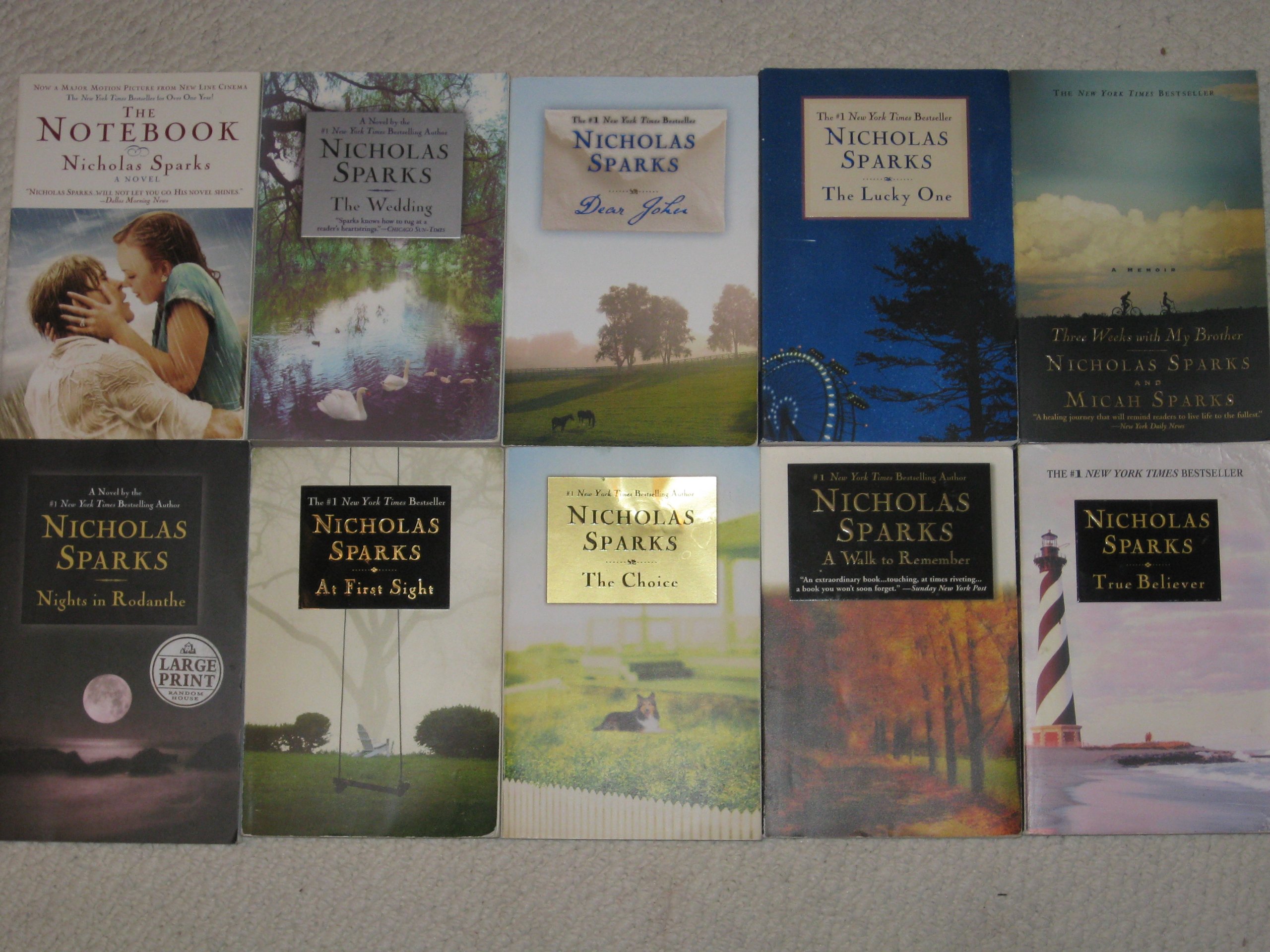 Best-Selling Nicholas Sparks Book Set - 9 Romance Novels (The Lucky One, Two Weeks with My Brother, True Believer, A Walk to Remember, Dear John, The Choice, The Notebook, The Wedding, Nights in Rodanthe) - Perfect for Book Clubs, Gifts & Romantic Reading