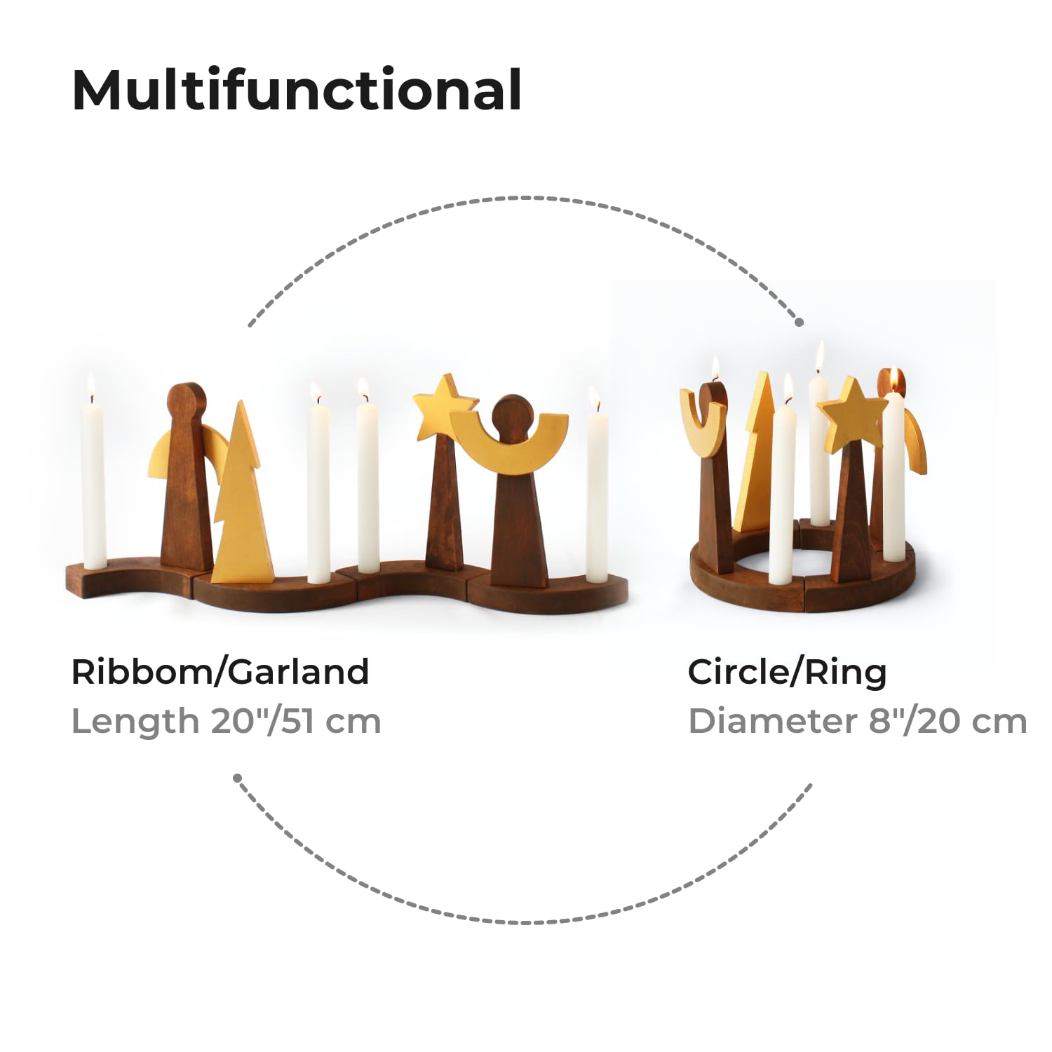 Wooden Advent Wreath Candle Holder - Christmas Table Centerpiece for Votive/Taper Candles - Holiday Home Decor