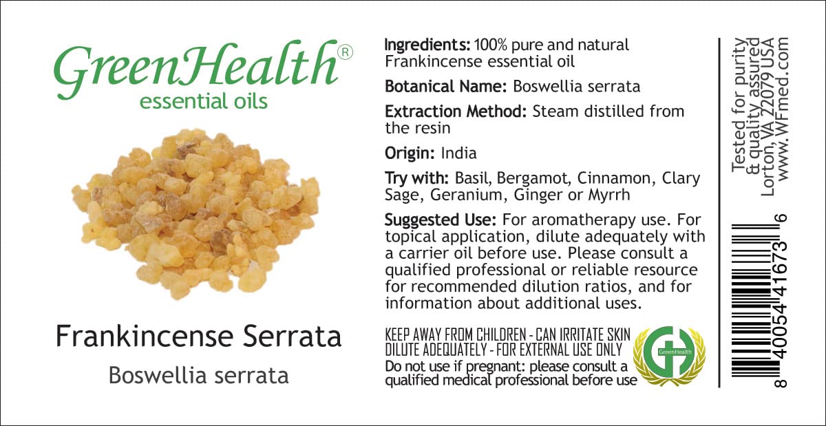 Frankincense Essential Oil 4 fl oz - 100% Pure Therapeutic Grade - Amber Glass Bottle with Dropper Cap - Aromatherapy, Meditation & Skin Care - GreenHealth