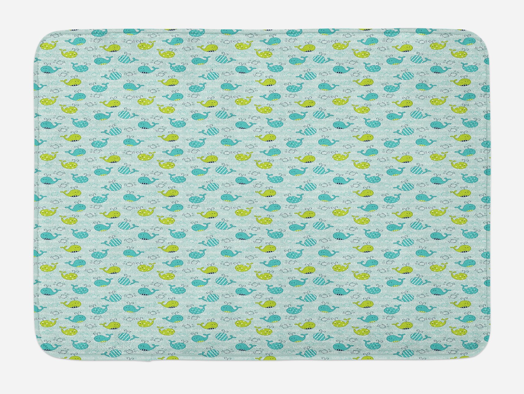 Ambesonne Non-Slip Whale Bath Mat - Soft Plush Minimalist Sea Animal Design with Pastel Polka Dots & Stripes, 30.2