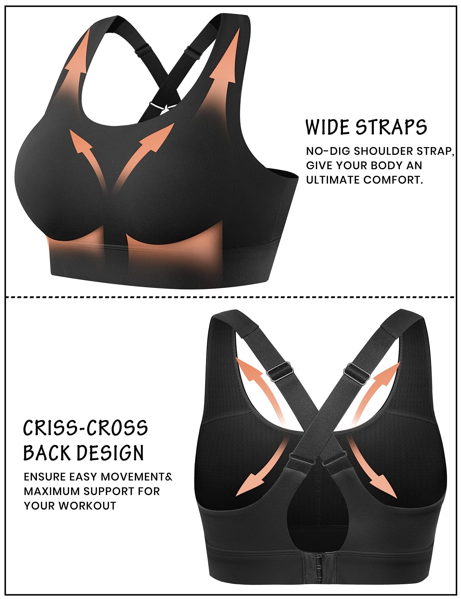 Heathyoga High Impact Sports Bra for Women - Padded High Support Workout Bra for Large Bust, Strappy Activewear for Running, Yoga & Gym