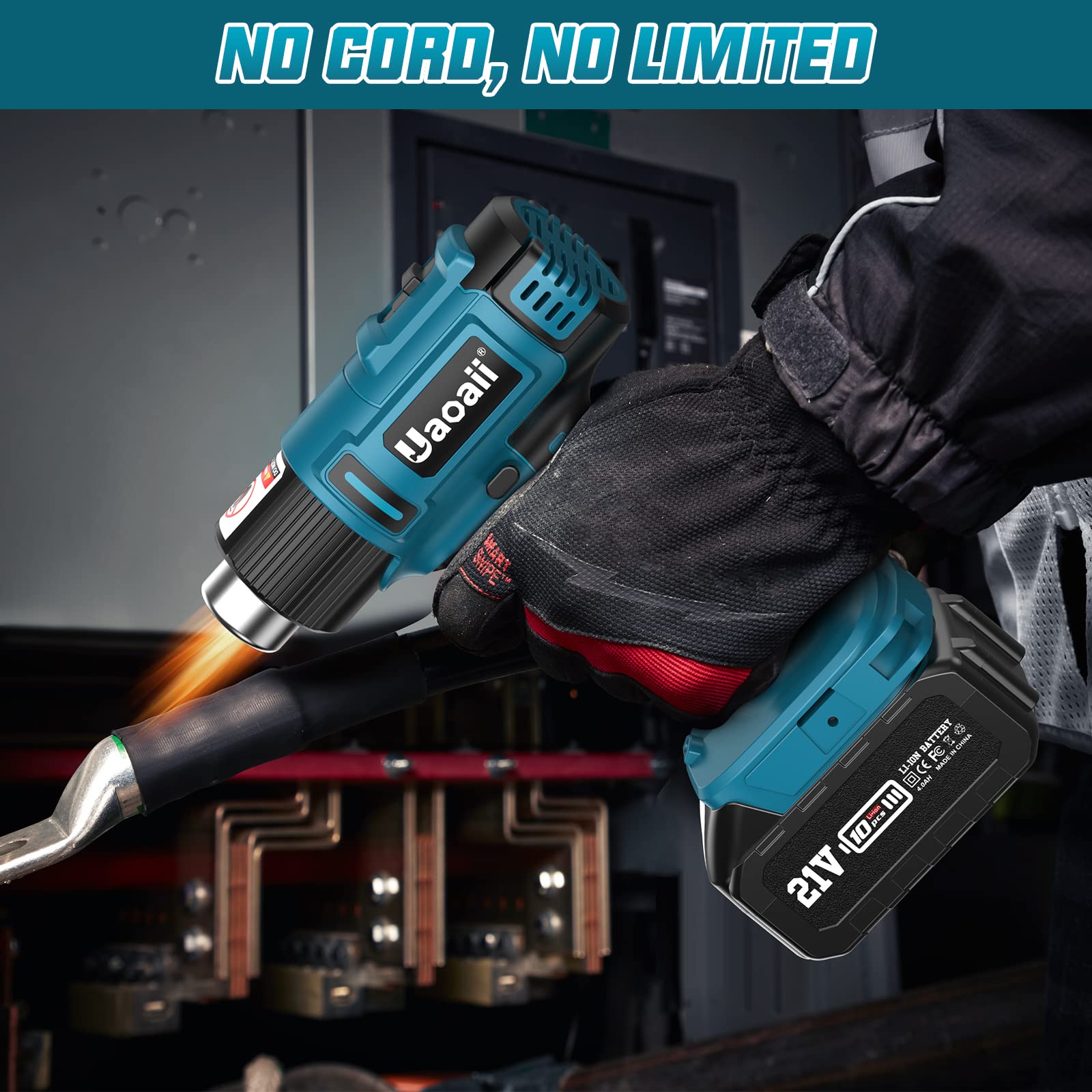 **Uaoaii 21V Cordless Heat Gun with 2x 4.0Ah Batteries, 4 Nozzles & LED Light - 1022°F (550°C) for Crafts, Shrink Tubing, Resin, Decorating - Perfect for DIY, Home Repairs & Professional Use**