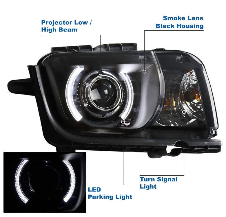 2010-2013 Chevy Camaro CCFL Halo Black/Smoke Projector Headlights with 6.25