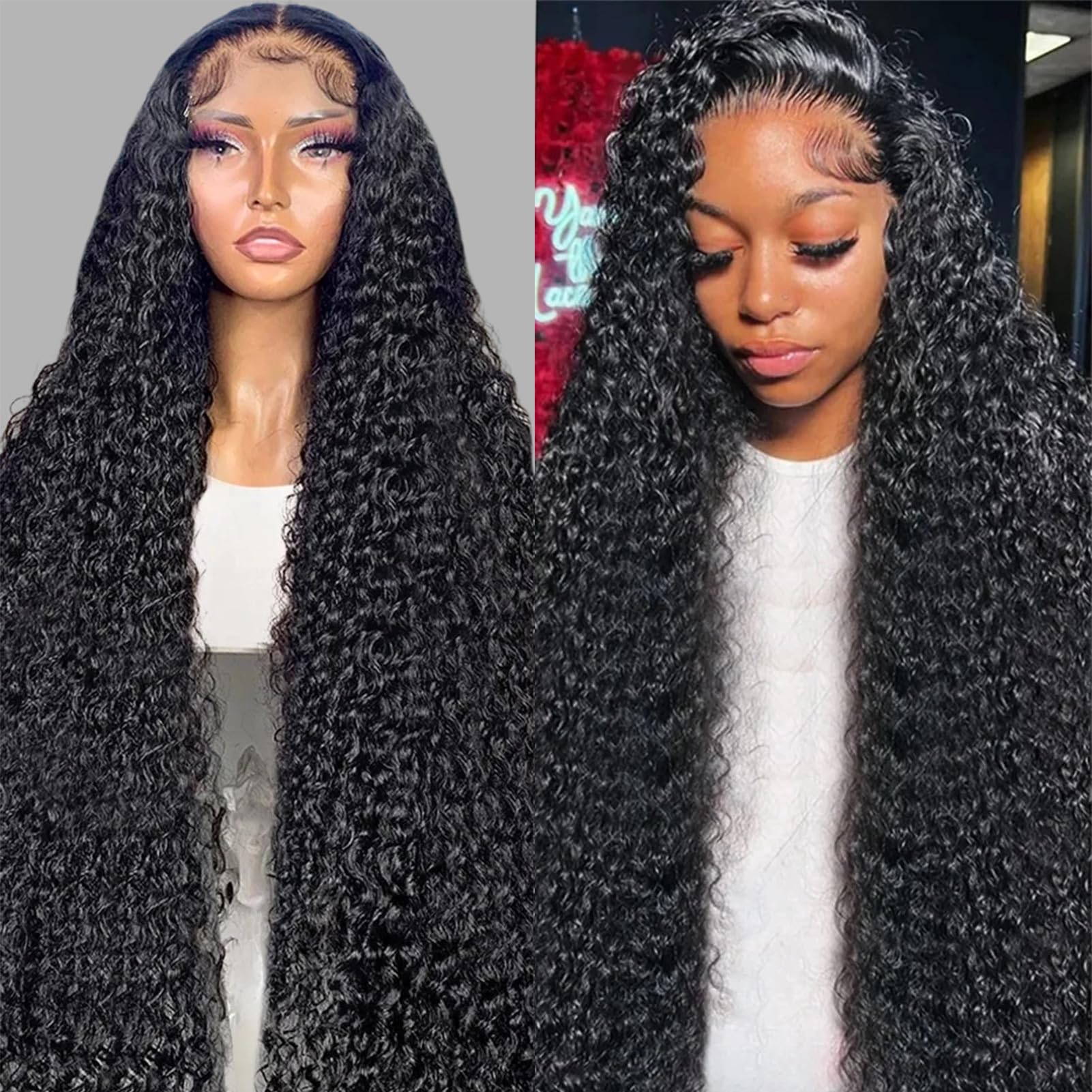 28 Inch Deep Wave Lace Front Wigs Human Hair 200% Density 13x4 HD Transparent Lace Frontal - Glueless Pre Plucked with Baby Hair for Women | Natural Looking Curly Wigs for Daily Wear, Parties & Cosplay