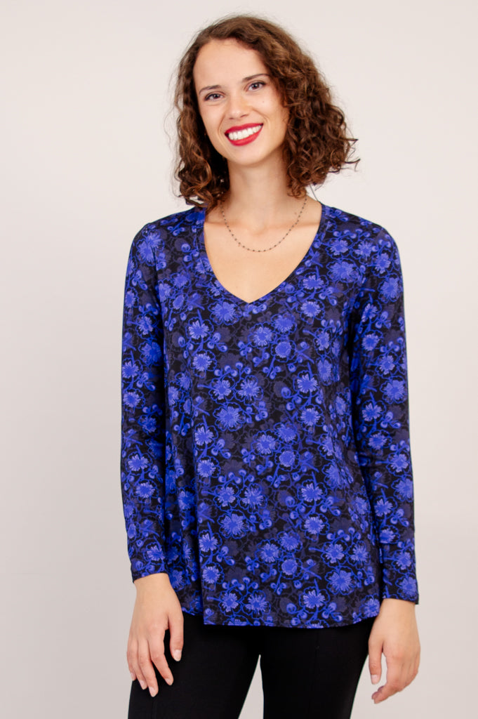 Jackie Long Sleeve Top with Snow Flower and Bamboo Print - Women's Fashion Blouse for Casual Wear & Office Outfits - Final Sale