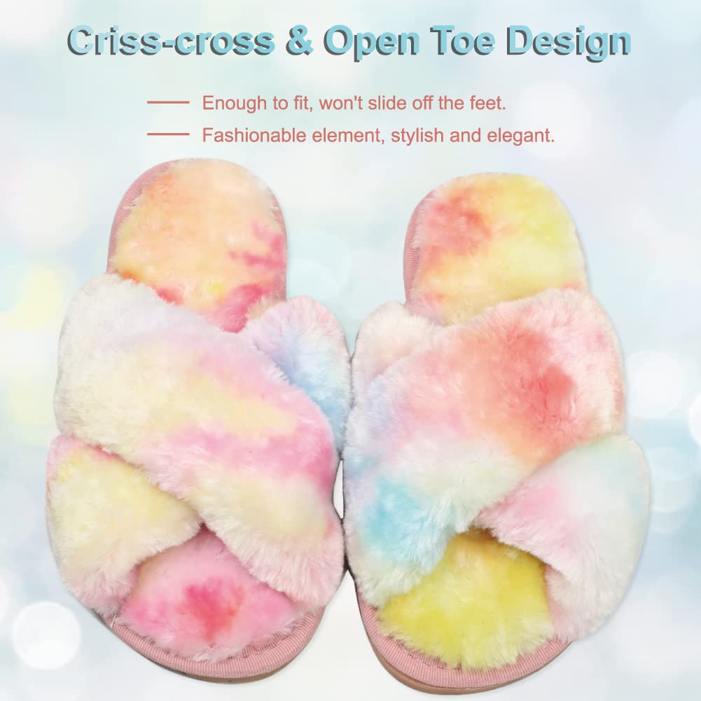 Fadezar Girls Fluffy Slippers - Warm Plush Memory Foam House Shoes for Kids | Cute Leopard Print Open-Toe Slide-On Slippers | Perfect for Indoor Comfort, Lounge Wear & Cozy Winter Days