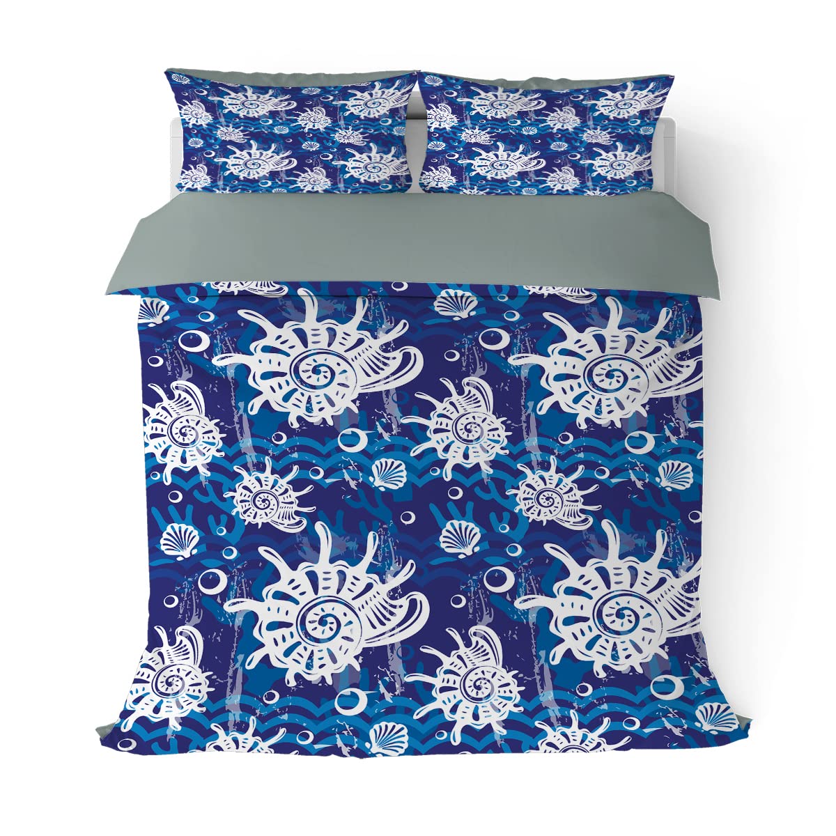 Ocean Themed Duvet Cover Set Twin Size - Abstract Retro Marine Life Conch Coral Shells Bedding Set 3 Pieces (Duvet Cover + 2 Pillowcases) | Soft Microfiber Quilt Cover for Kids, Boys & Teens Room Decor | Perfect for Beach Themed Bedrooms, Coastal Decor & Nautical Nursery Designs
