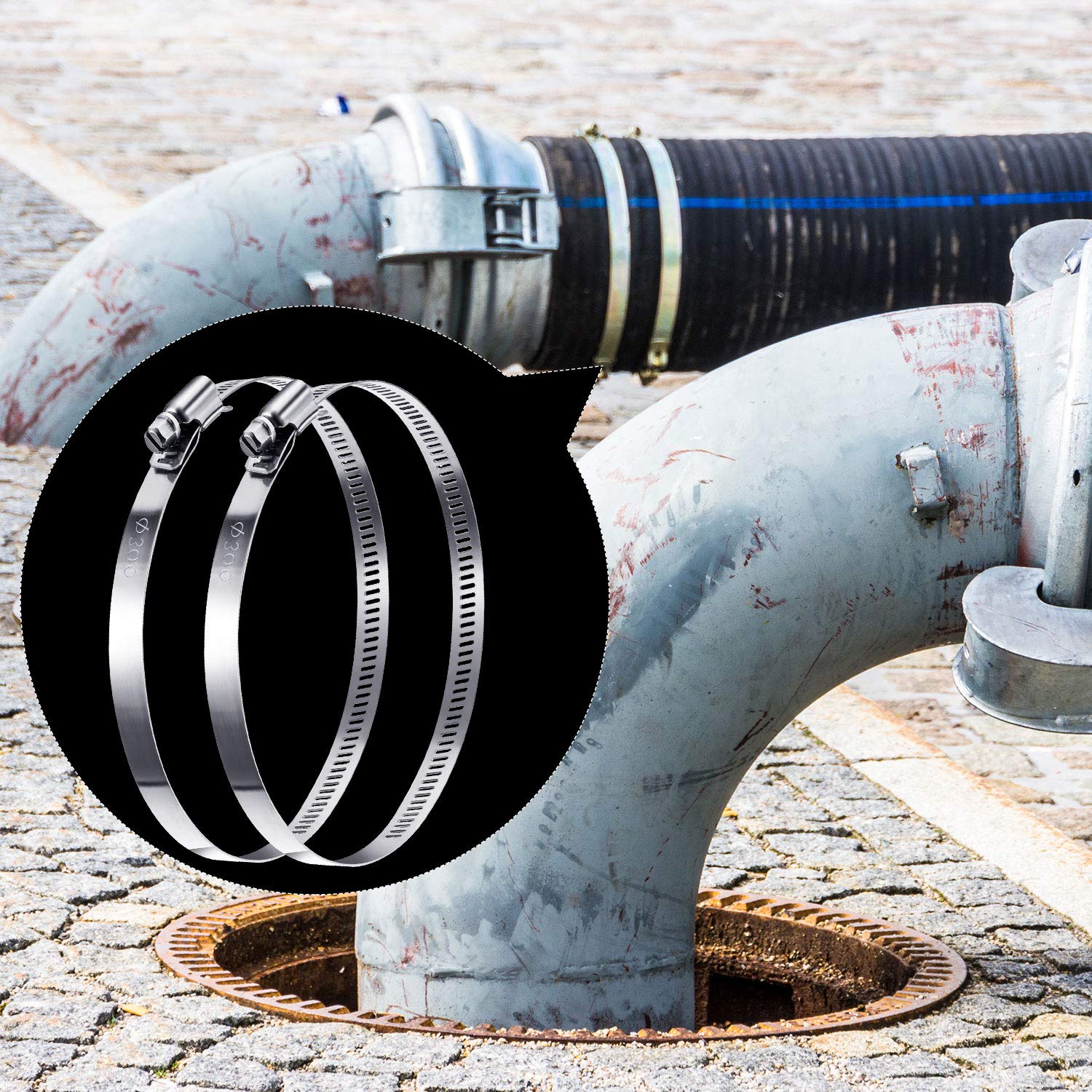 Boao 4-Pack 12 Inch Adjustable 304 Stainless Steel Hose Clamps - Heavy Duty Duct Clamps for HVAC, Automotive & Plumbing Applications