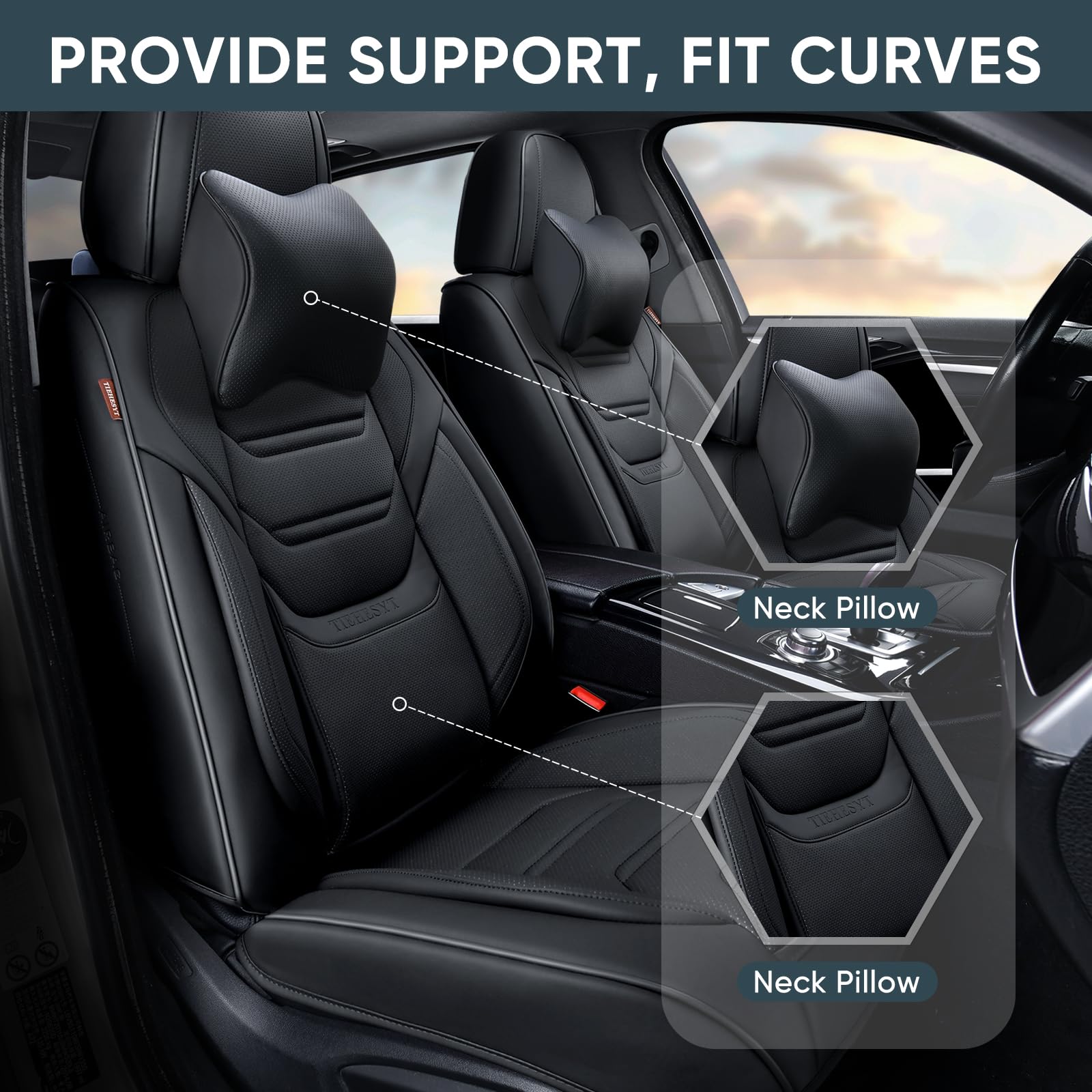 Breathable Black Leather Car Seat Covers Front Pair with Headrest - Universal Fit for Most Vehicles, SUVs & Sedans | Comfortable Driving Accessories for Daily Commute & Road Trips