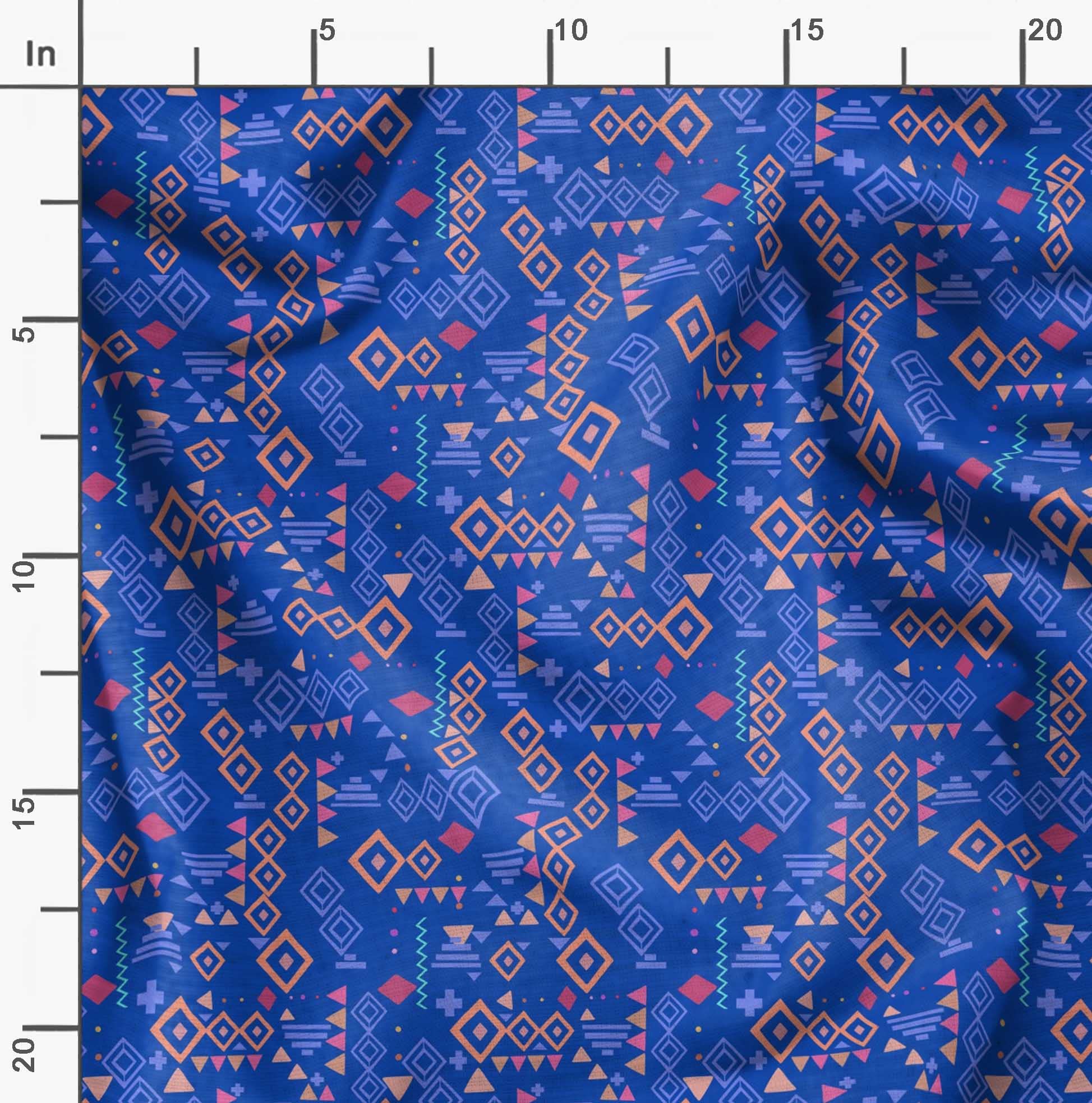 Soimoi Moss Georgette Blue Fabric by The Yard - 42 Inch Wide Diamond Geometric Print Fabric for Dresses, Curtains & Home Decor - Elegant Classic Printed Chiffon Material for Sewing & DIY Projects