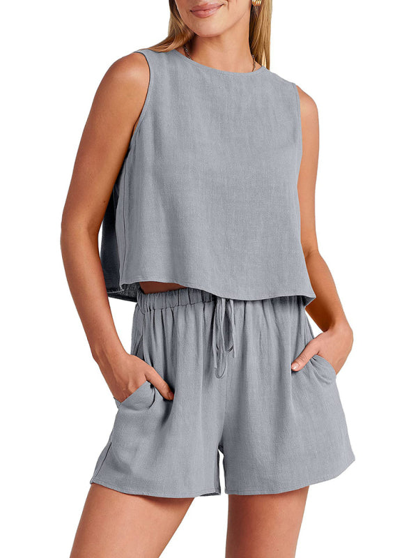 Comfortable Women's Casual Linen Shorts Set - 2 Piece Summer Outfit for Beach, Vacation & Lounge Wear