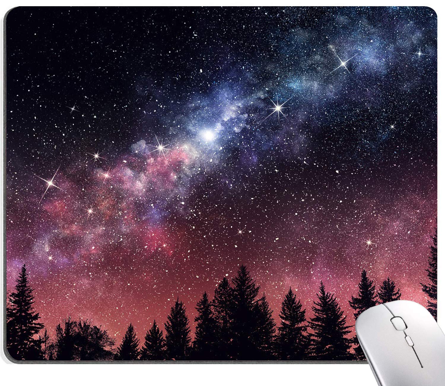 Hokafenle Square Mouse Pad with Non-Slip Rubber Base - Waterproof Galaxy Design Office Mouse Mat for Laptop & Computer - Perfect for Gaming, Work & Home Office Use (Pines Trees Pattern)