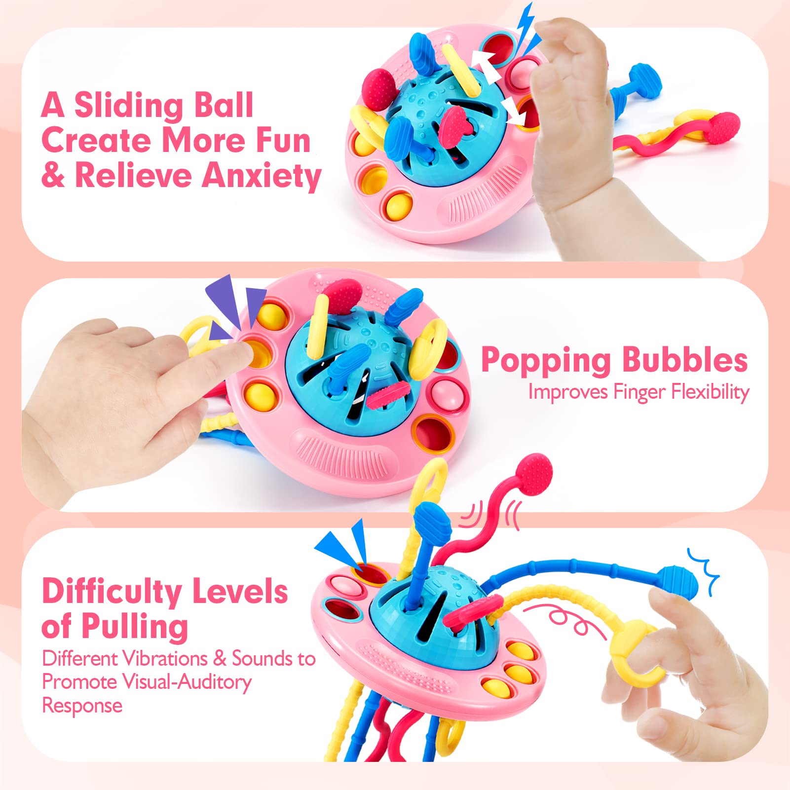 Hahaland Pull String Toy - Montessori Sensory Toys for Toddlers 1-3 Years Old, Airplane Travel Toys for Baby Girls & Boys Age 1-2, Stocking Stuffers & Birthday Gifts - Perfect for Early Learning, Fine Motor Skills Development & Airplane Travel Entertainment