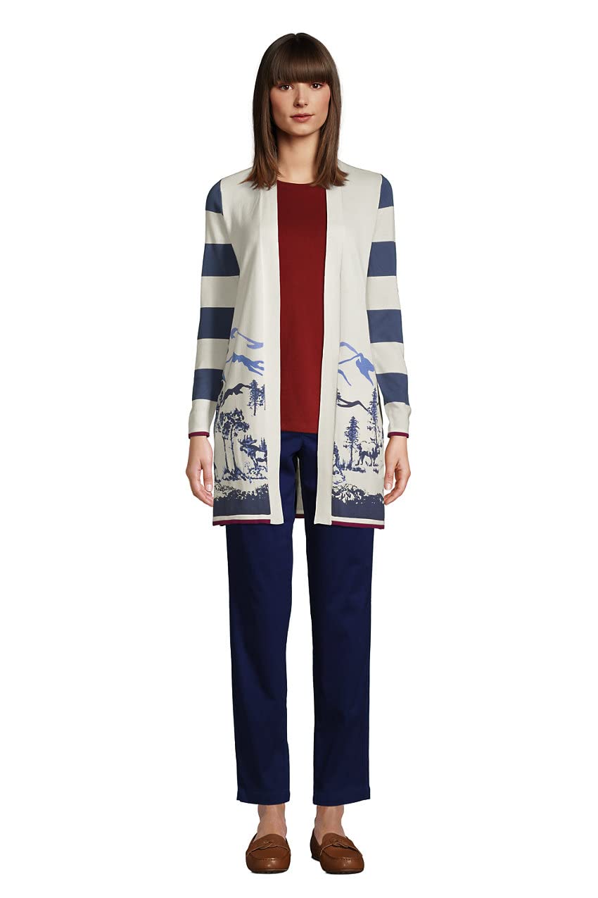 Lands' End Women's Tall Fine Gauge Cotton Long Open Cardigan Sweater - Soft & Comfortable Lightweight Knit Wrap for Casual Wear & Layering
