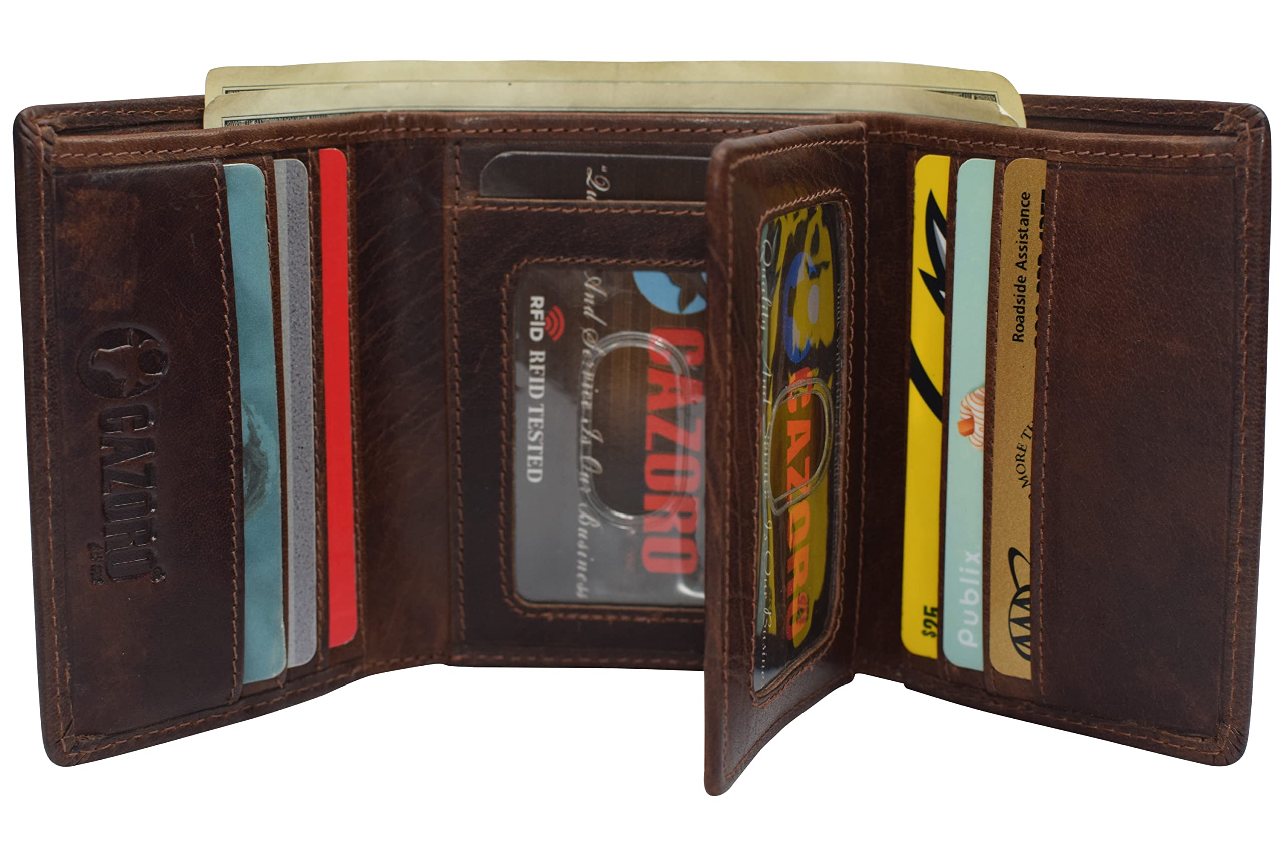 Vintage Buffalo Leather RFID Trifold Wallet for Men - Double ID Windows, Burgundy | Slim Bifold Wallet with RFID Blocking for Travel & Everyday Use