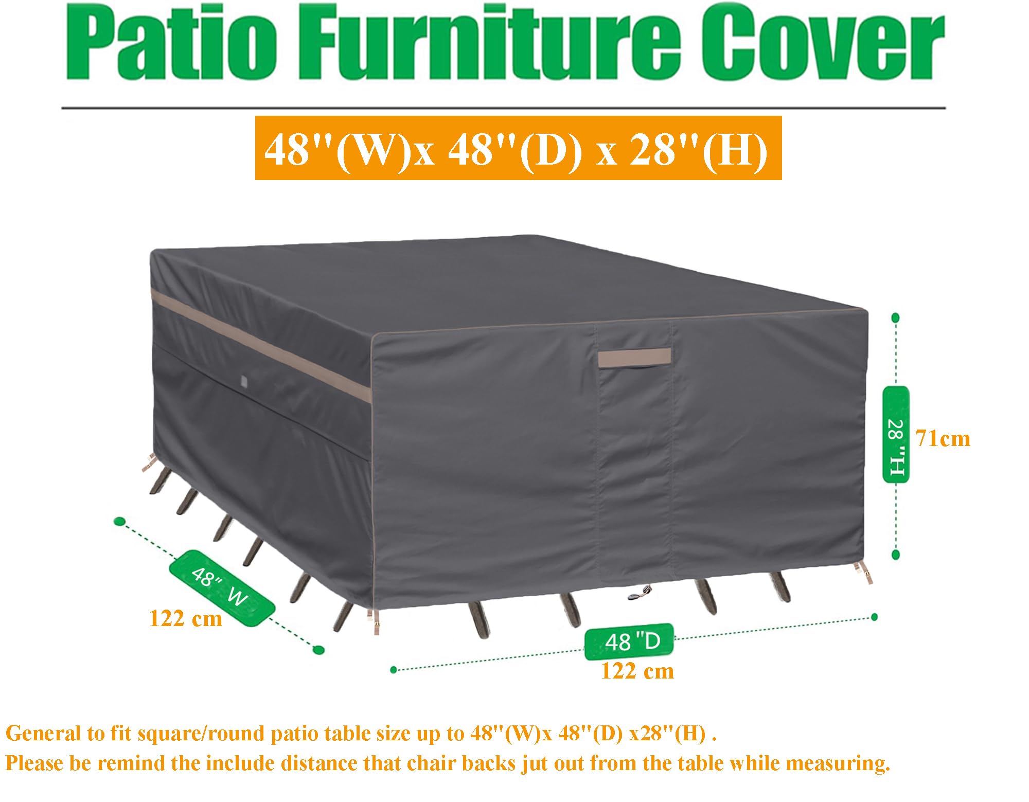 Heavy Duty Waterproof Outdoor Furniture Covers - Fade Resistant Patio Table and Chair Protectors 48x48x28 Inches, Dark Grey - Perfect for Backyard, Deck, Garden, and Poolside Use