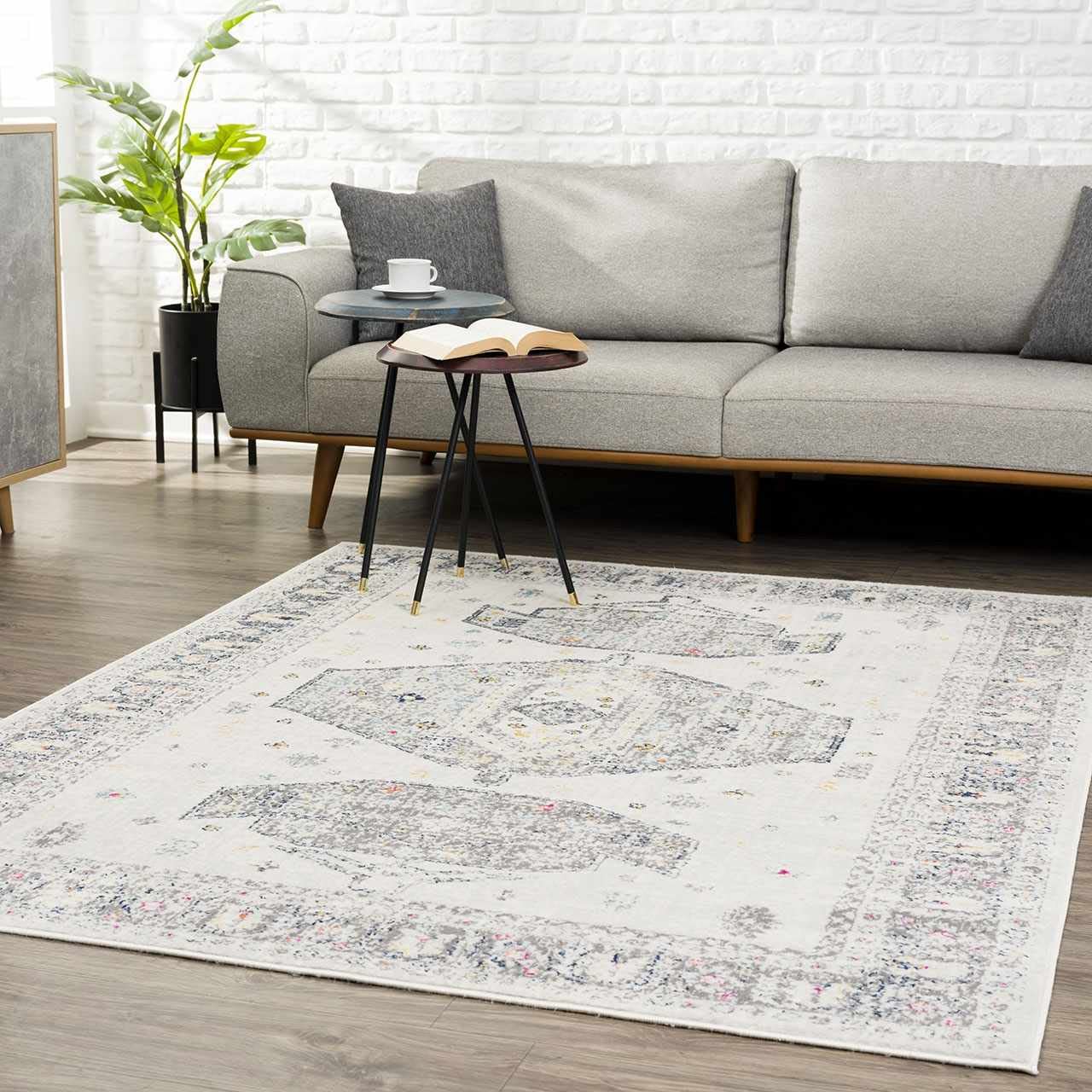 Hauteloom Tigris Traditional Ivory Light Gray Yellow Area Rug 5'3