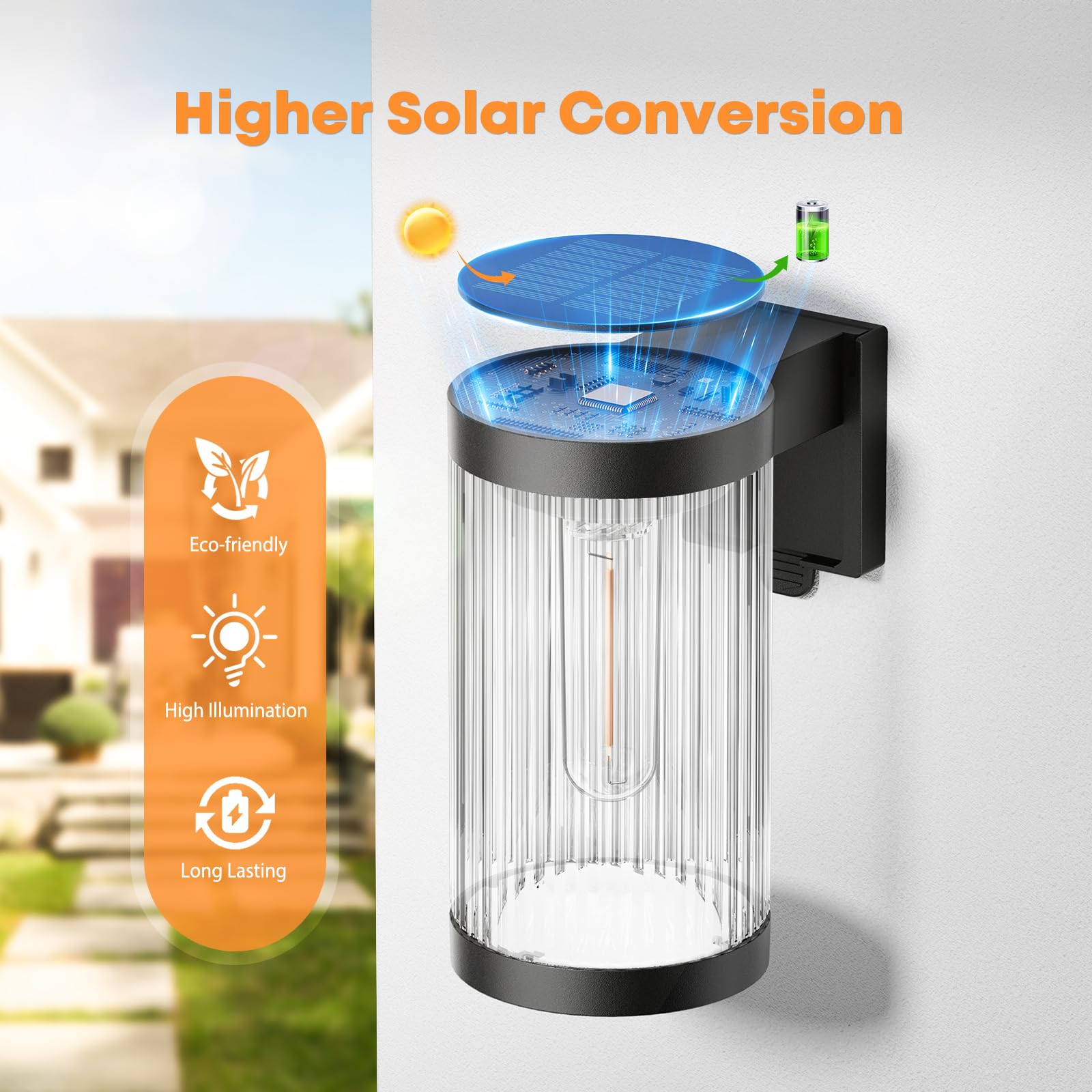 4 Pack Solar Wall Lights Outdoor - Upgraded Waterproof IP65 Auto ON/Off Solar Fence & Porch Lights - Bright Wall Mount Solar Sconce for Doorway, Garden, Pathway & Patio Lighting