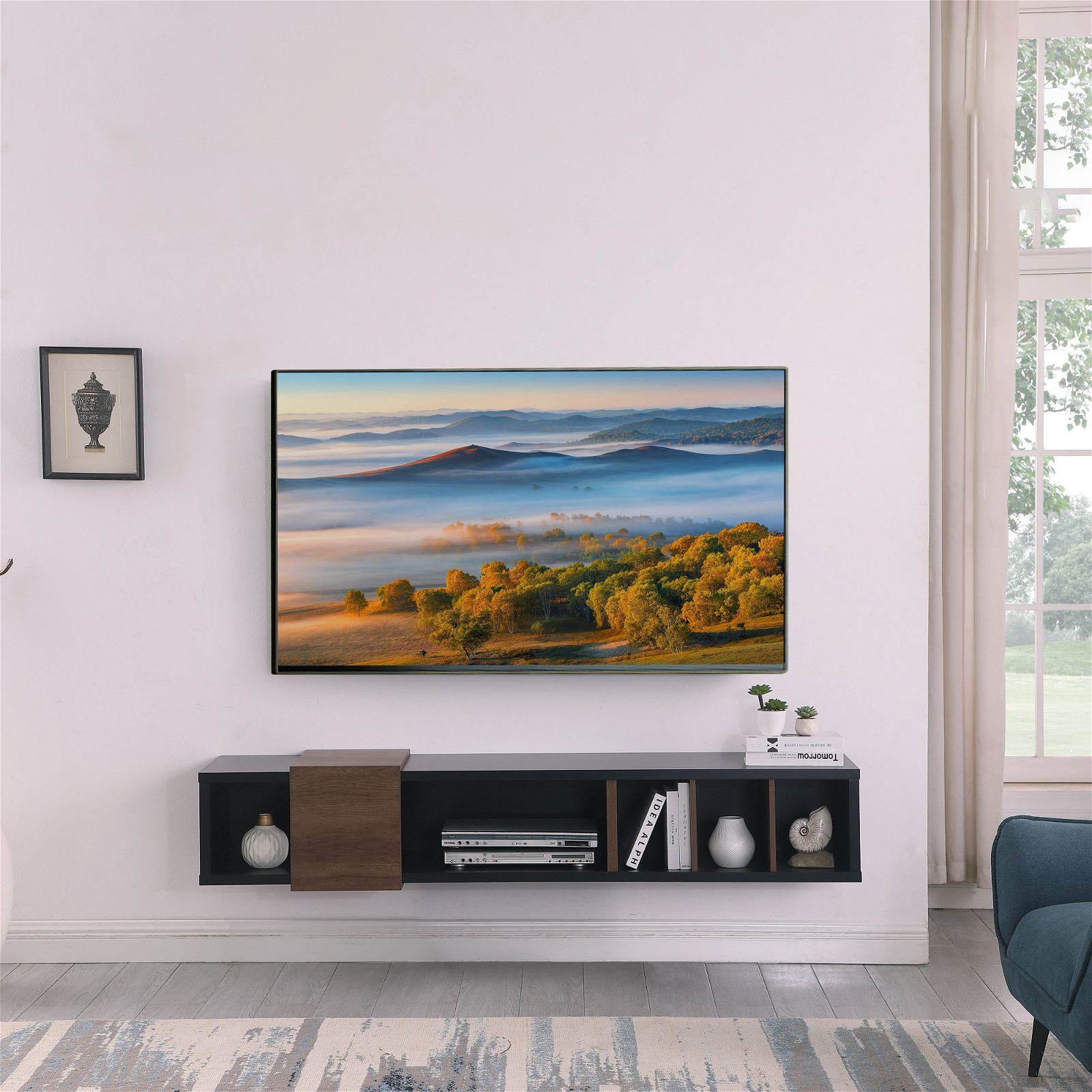 Tauris™ Dronus 1800 Floating TV Stand - Wall Mounted Entertainment Center with Hovering Design in Black - Perfect for Living Room, Bedroom & Home Theater Setup