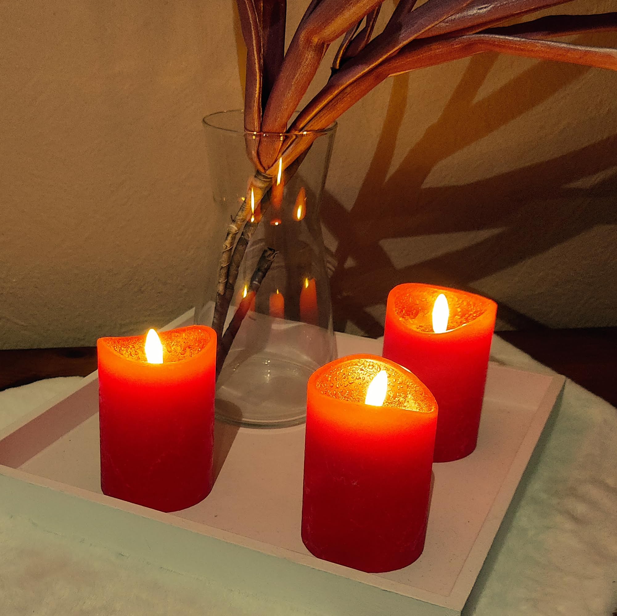 Flameless LED Candles Red - 4 Pack with Black Wick & Timer - Real Wax Look - 7.5x10cm Battery Operated Candles for Christmas, Advent, Grave Decor, Home & Wedding Decorations