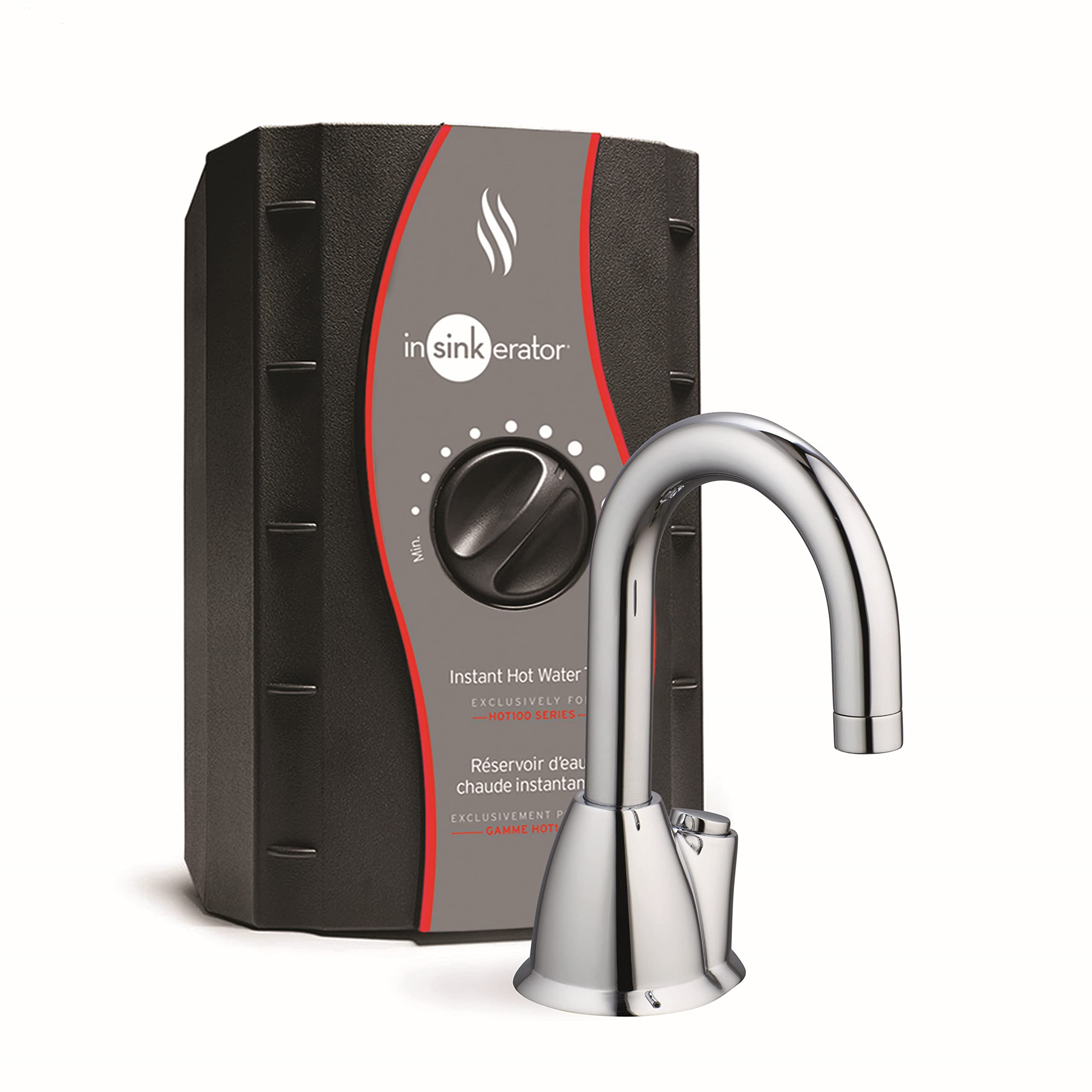 InSinkErator HOT100 Instant Hot Water Dispenser System - Chrome Faucet with Tank for Kitchen Sink - Perfect for Coffee, Tea & Cooking (Model H-HOT100C-SS)