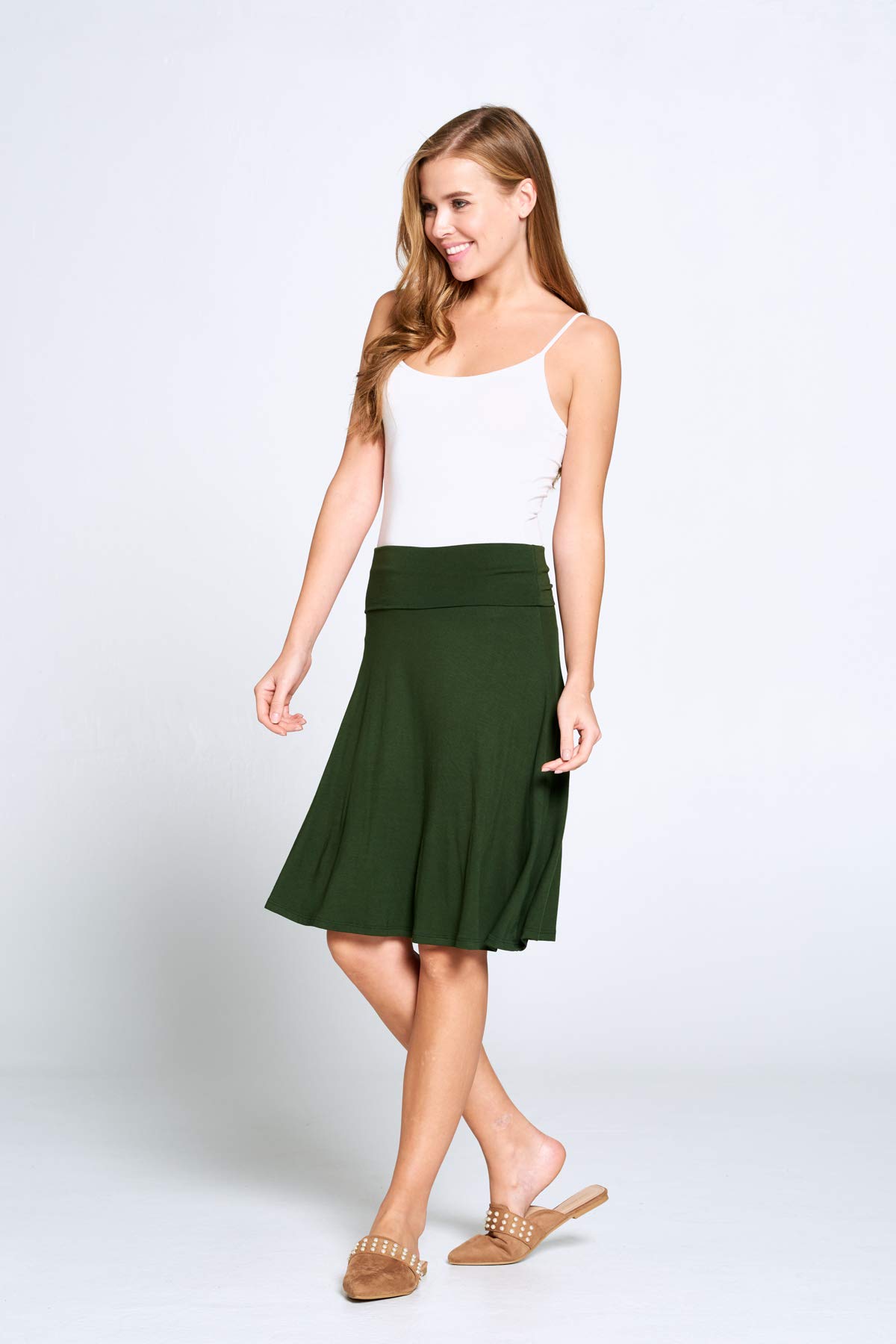 Popana Women's Casual Knee-Length A-Line Stretch Midi Skirt - Plus Size & Made in USA | Perfect for Work, Date Night & Summer Outfits