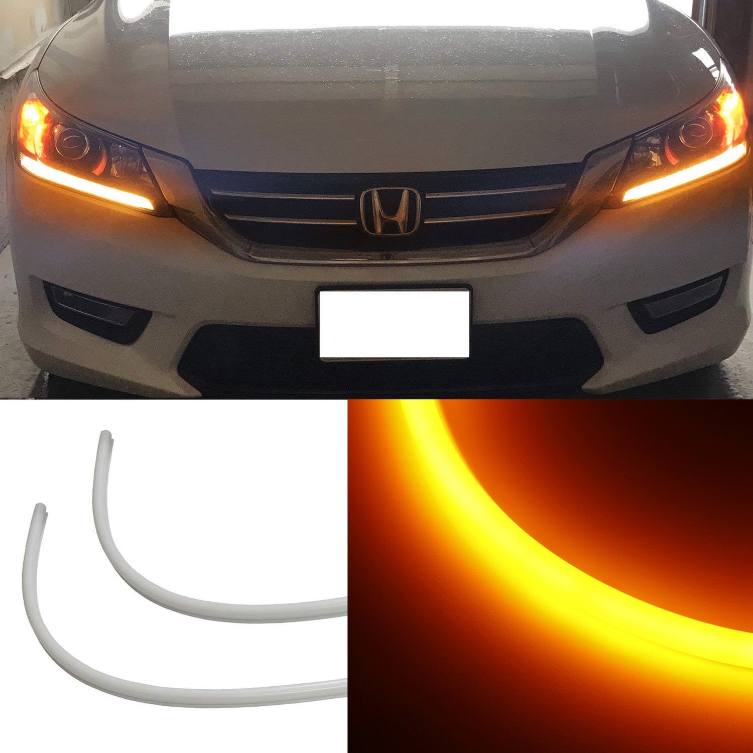 High Performance Amber LED DRL Headlights for 2013-2015 Honda Accord Sedan - Bright Daytime Running Lights with Easy Retrofit Installation - Perfect for Night Driving & Enhanced Road Safety