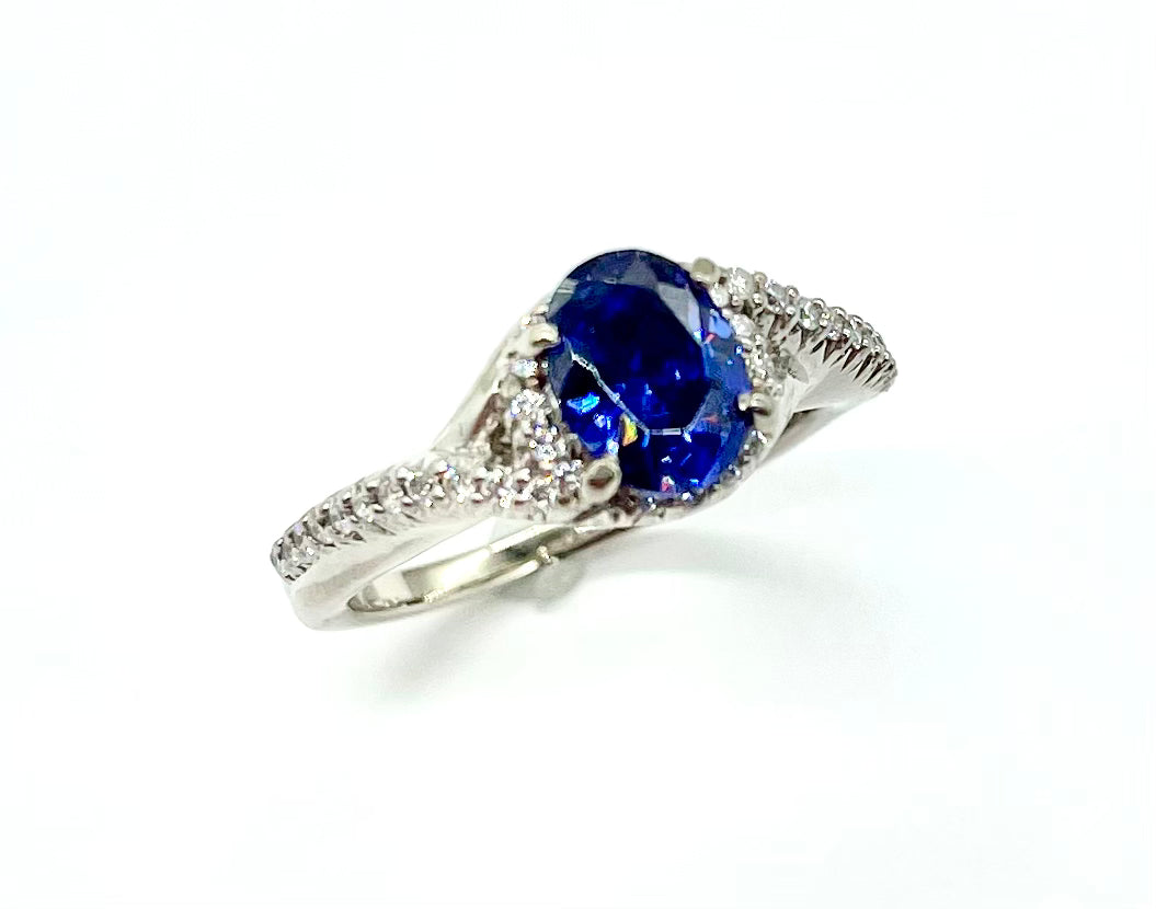 Exquisite Tanzanite and Diamond Twist Ring for Women | Elegant Blue Gemstone Jewelry Gift for Anniversary, Engagement & Special Occasions