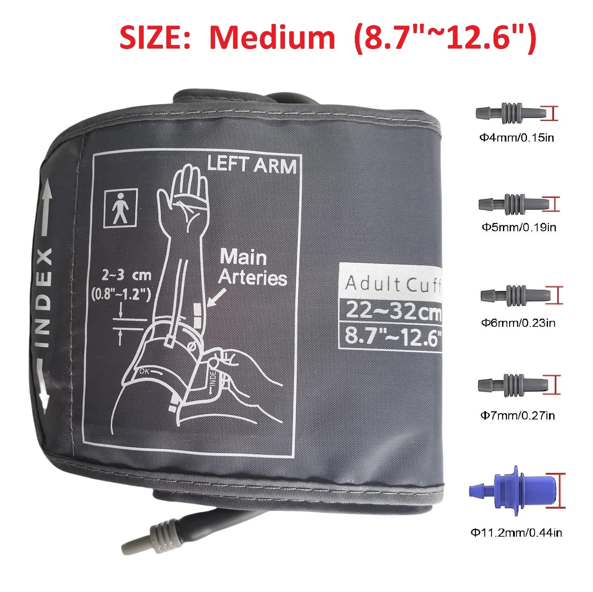 Omron Compatible Medium Easy Wrap Blood Pressure Cuff for Small Arms (8.7-12.6 Inches/22-32cm) - Adult Replacement Cuff with 5 Connectors - Perfect for Home Health Monitoring & Doctor's Office Use